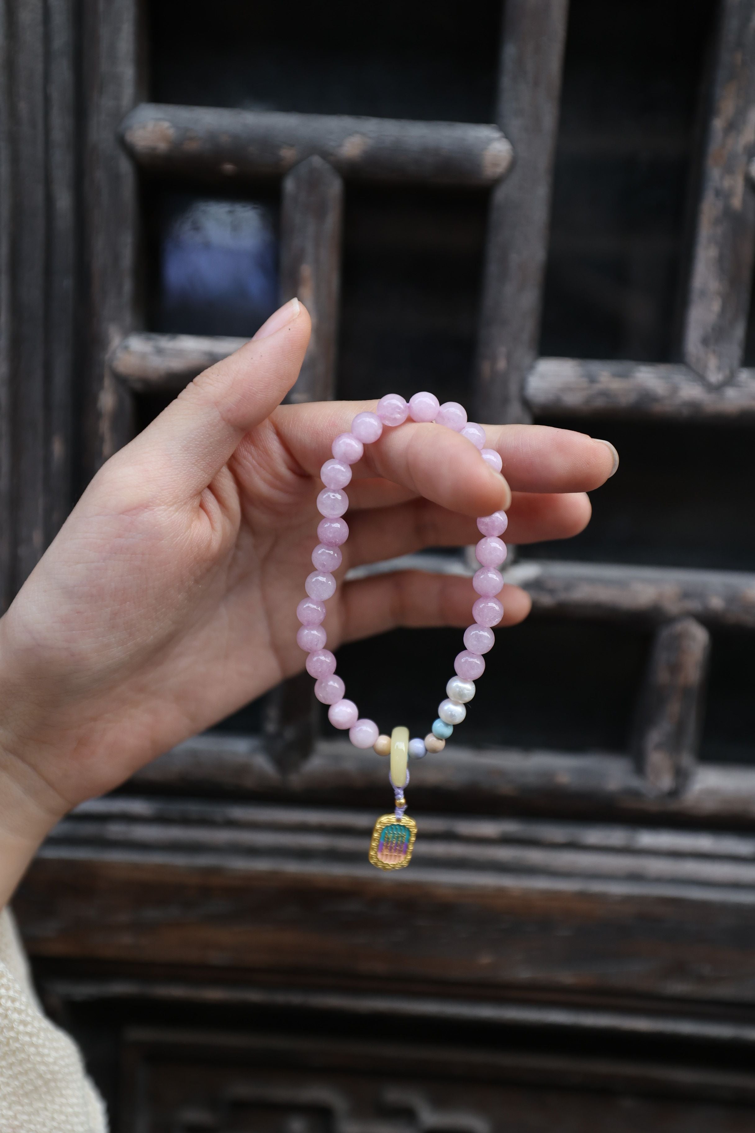 Ethereal Harmony: Kunzite, Pearl & Bodhi 32cm Necklace/Wrap Bracelet