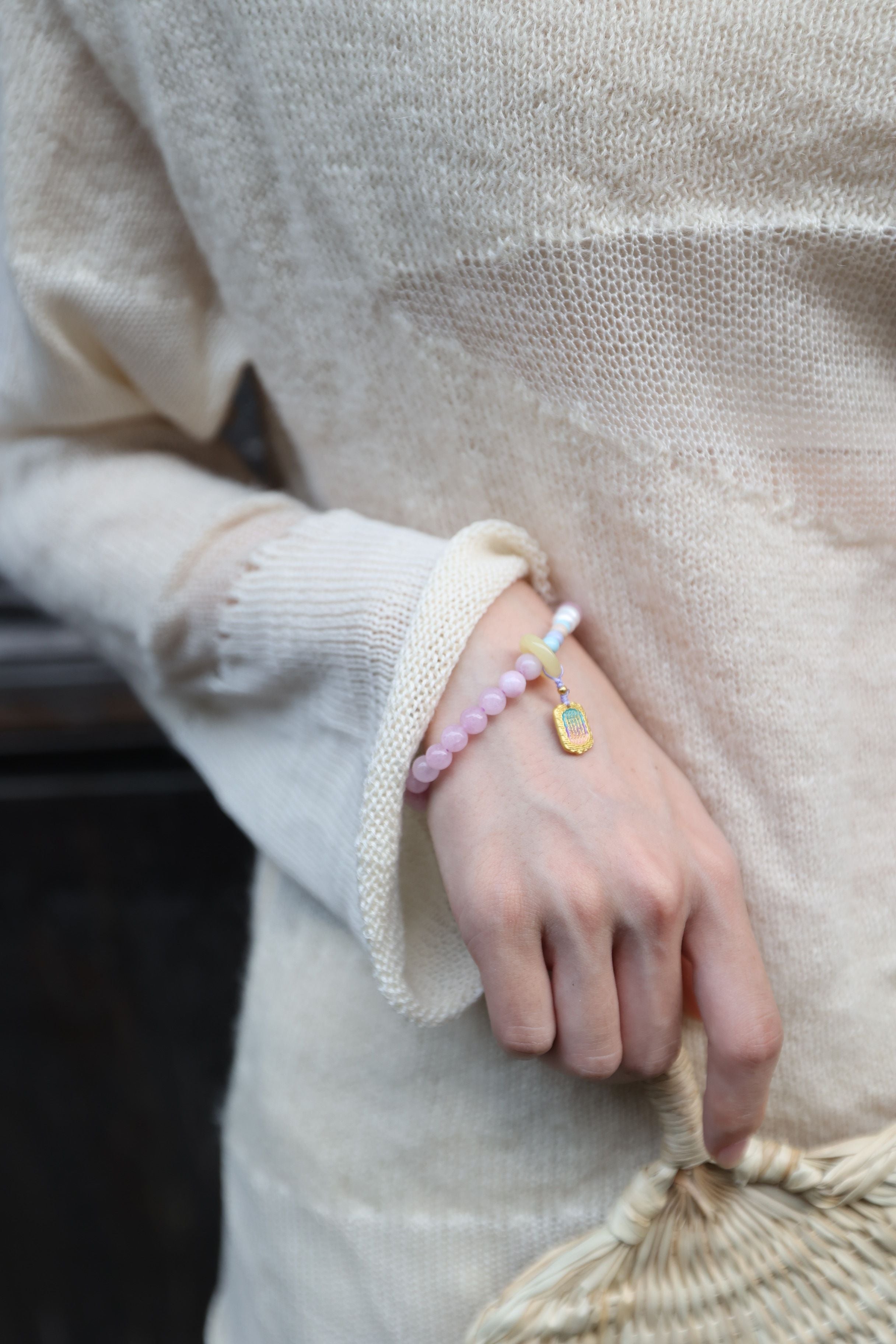 Ethereal Harmony: Kunzite, Pearl & Bodhi 32cm Necklace/Wrap Bracelet