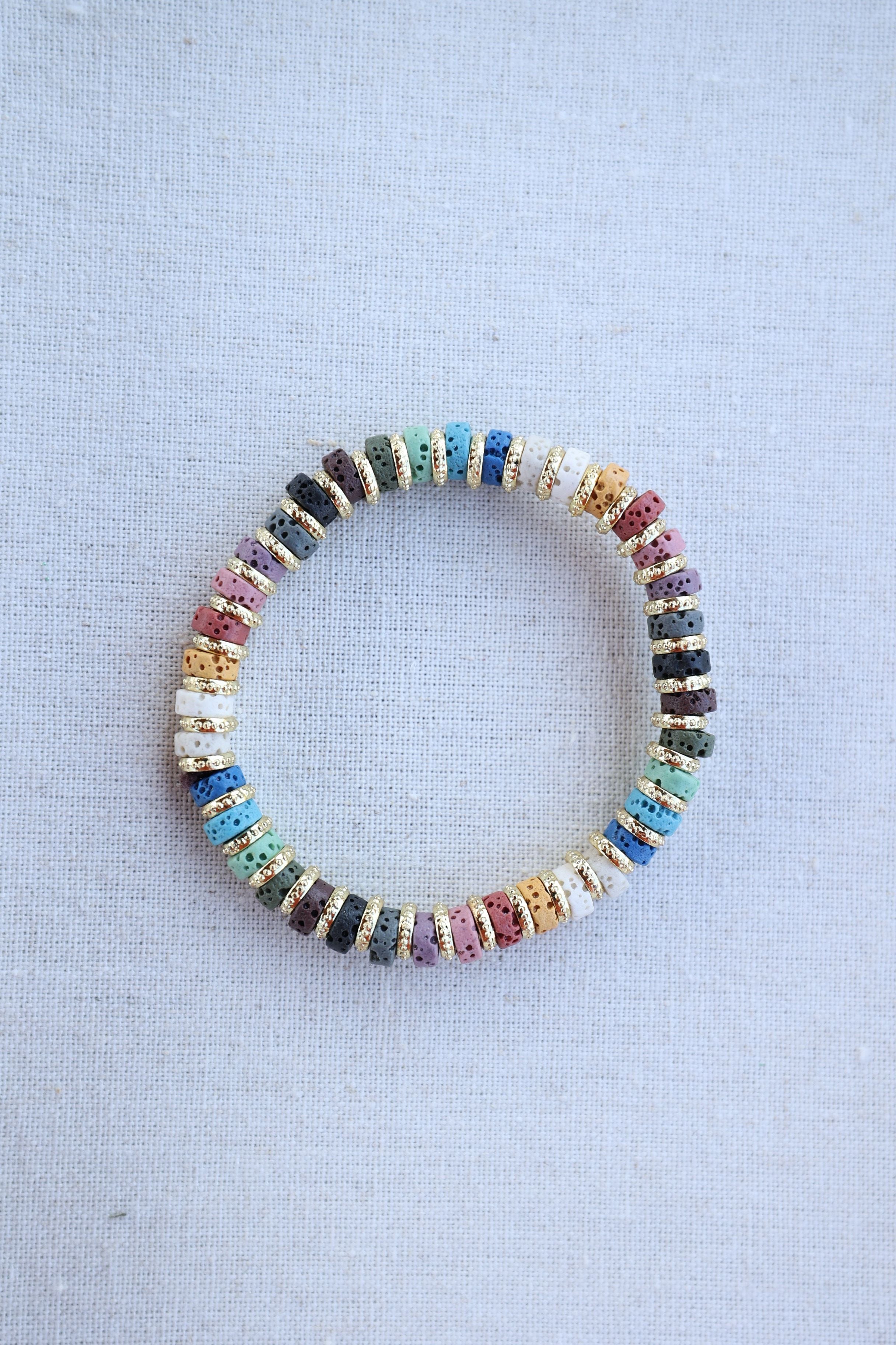 Multicolor Lava Stone Bracelet, 16cm with 7mm Beads