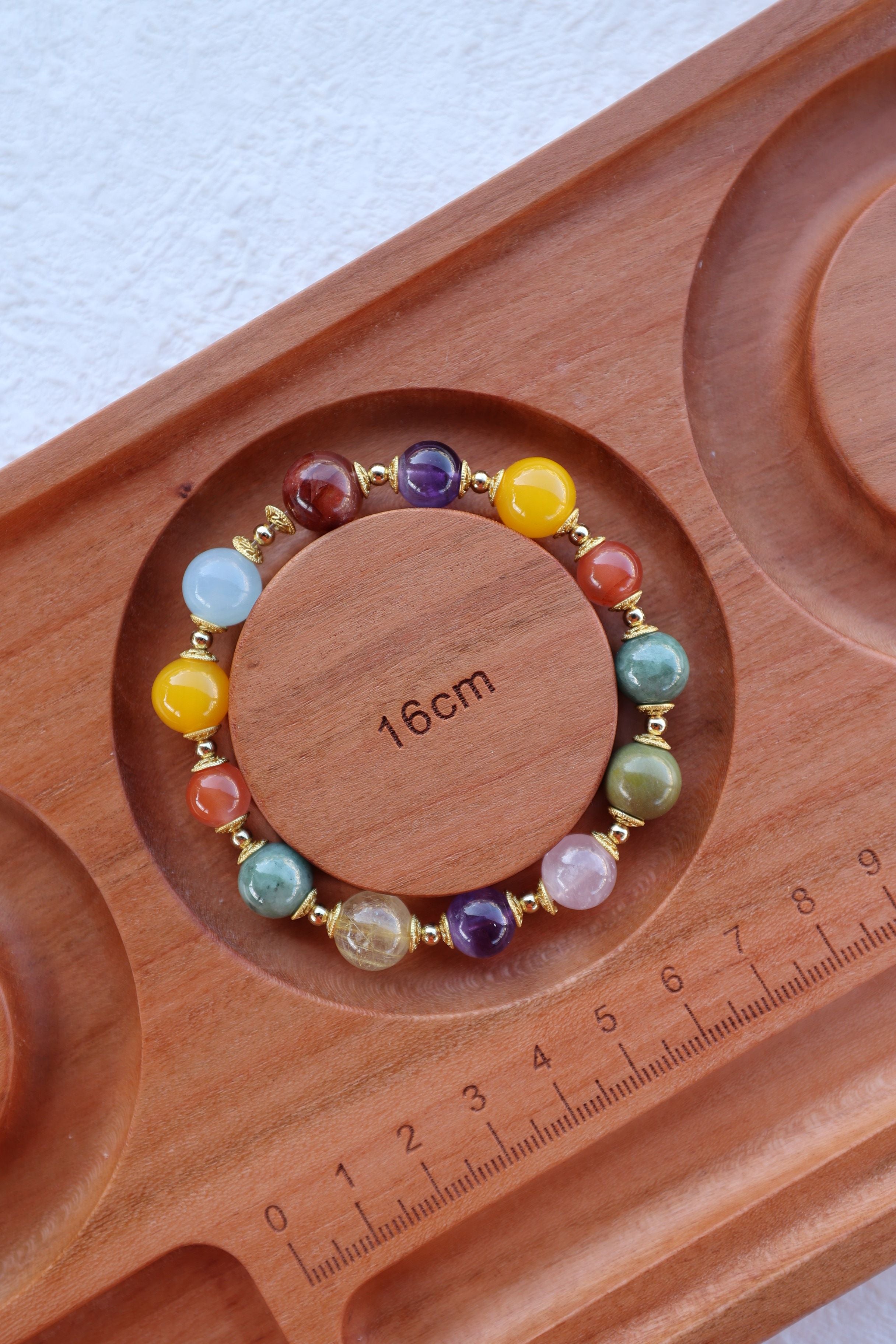 Multicolored Gemstone Treasure Bracelet, 16cm with 8mm Beads