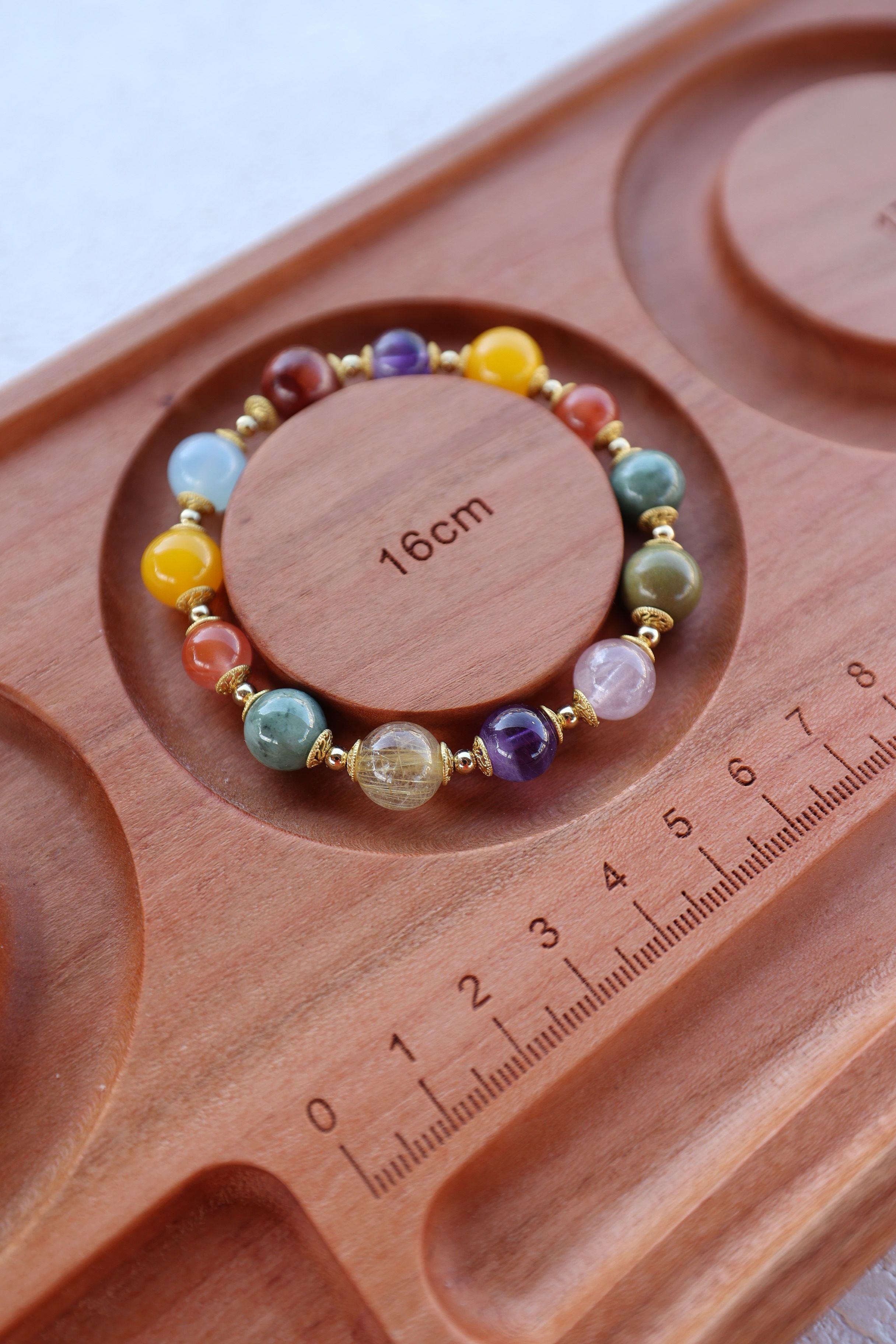 Multicolored Gemstone Treasure Bracelet, 16cm with 8mm Beads