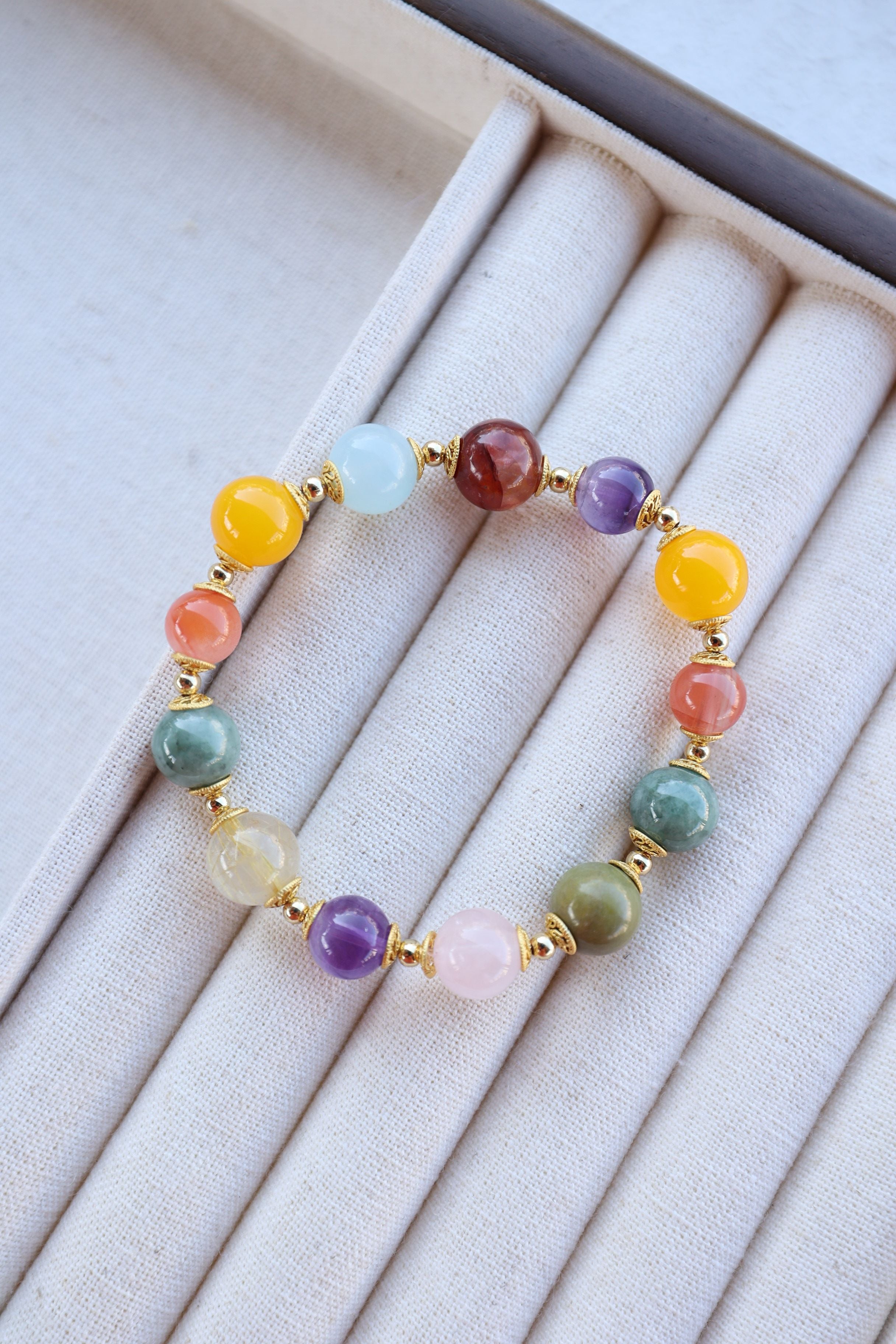 Multicolored Gemstone Treasure Bracelet, 16cm with 8mm Beads