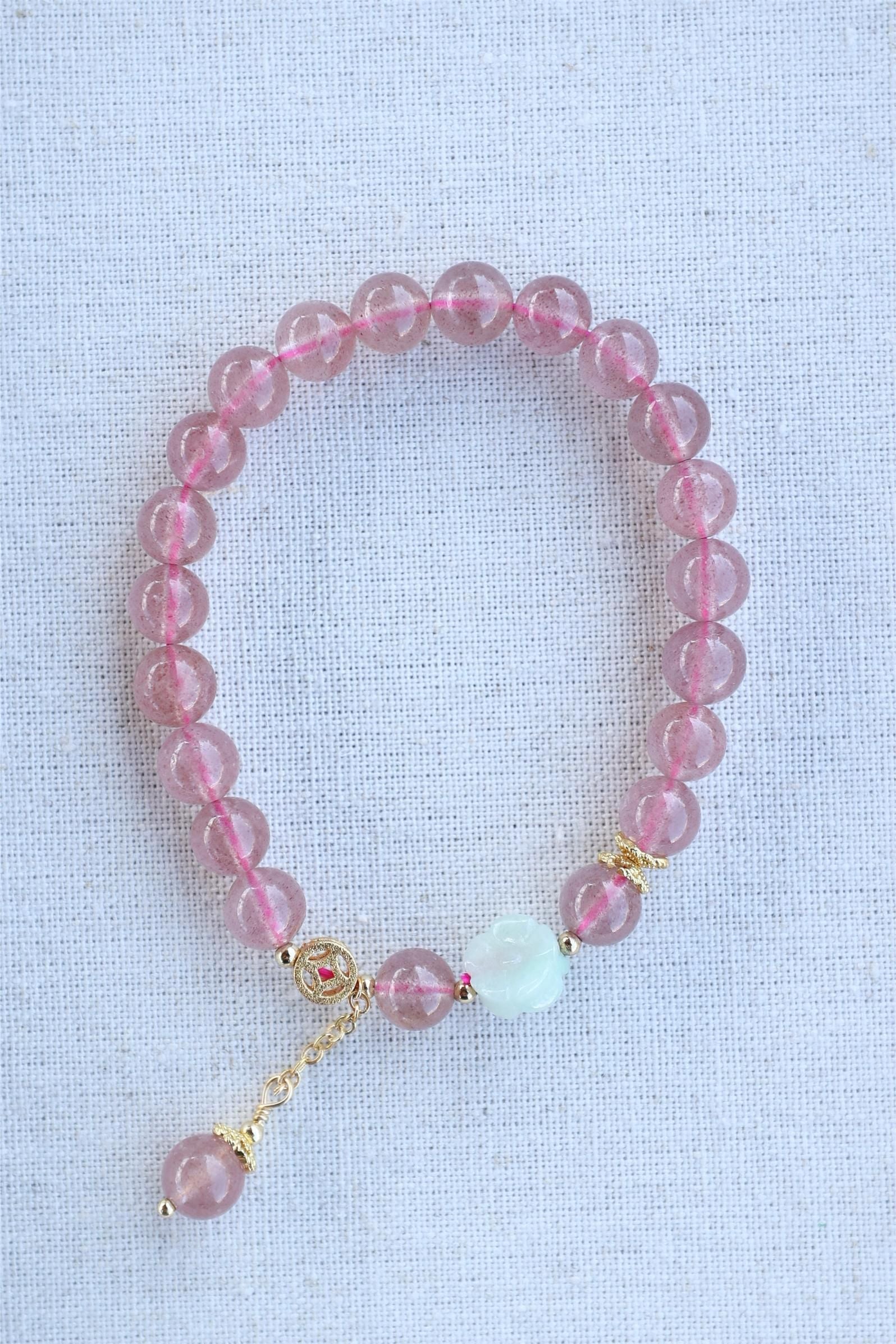 Strawberry Quartz and Jade Elastic Bracelet