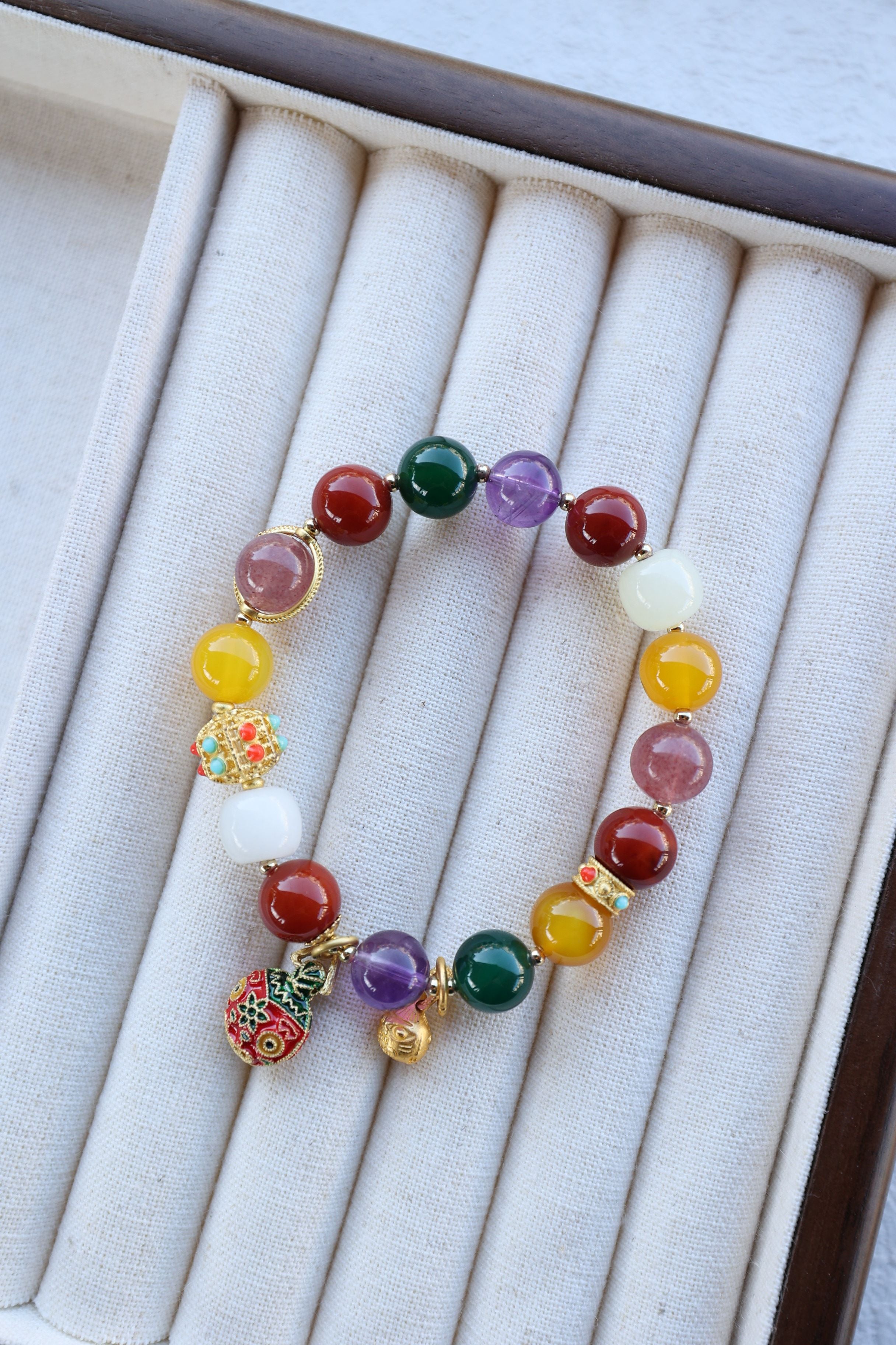 Multicolor Gemstone Elastic Bracelet, Adjustable 16cm Length, 8mm Beads