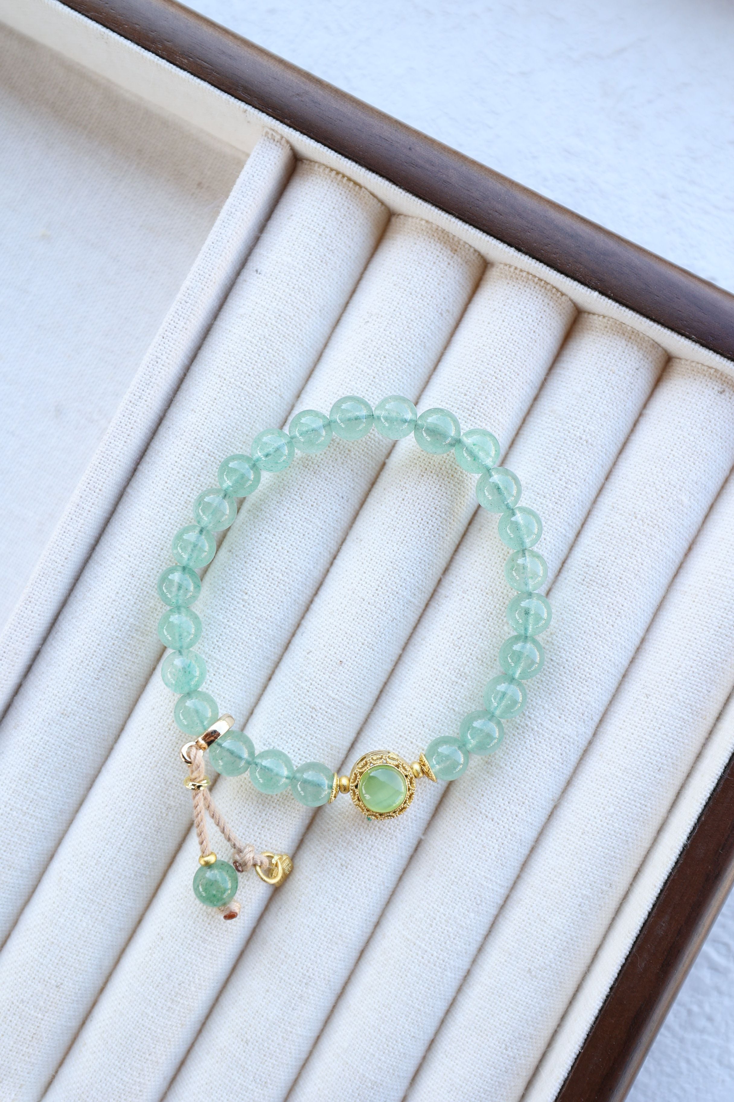 Green Strawberry Quartz Bracelet, 16cm with 8mm Beads