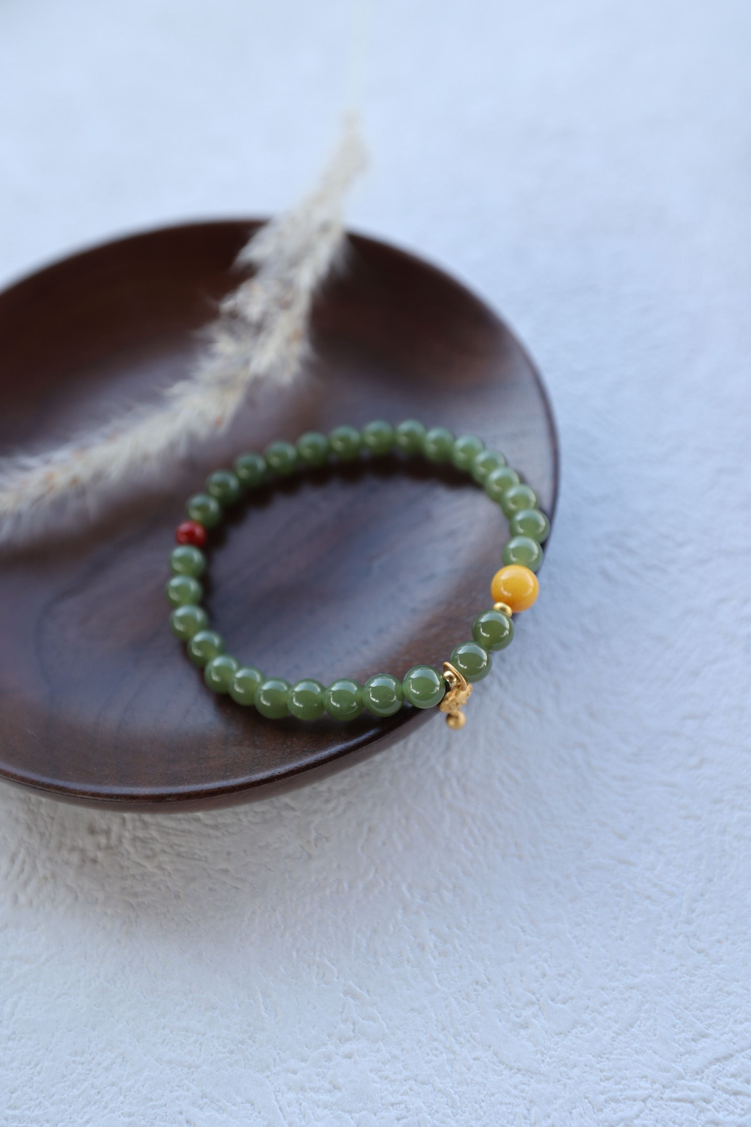 Luxe Heritage: Hetian Jade, Amber, Premium Nan Hong Agate & 925 Silver Bracelet - 16cm Elegance