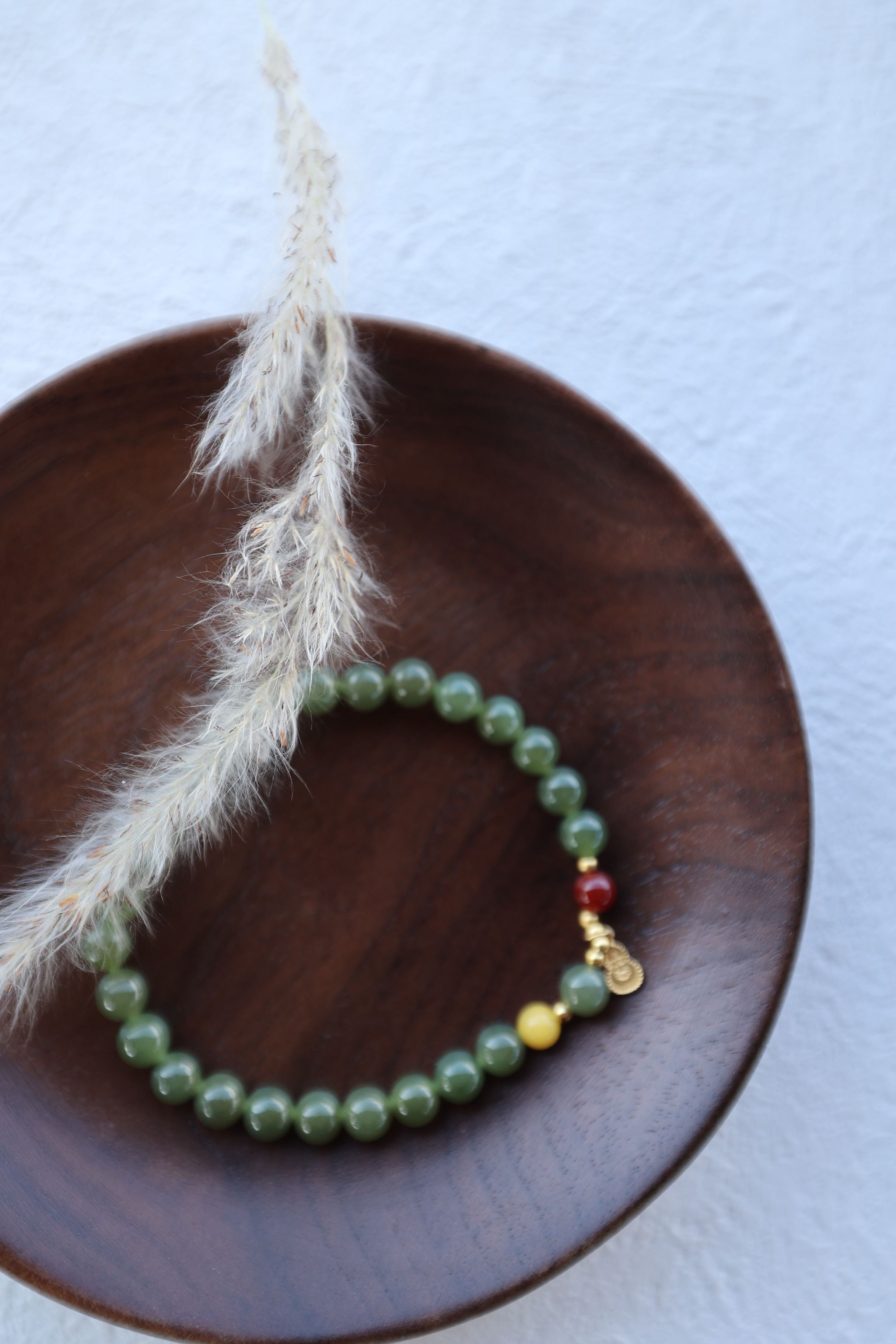 Green Jade and 925 Silver Elastic Bracelet