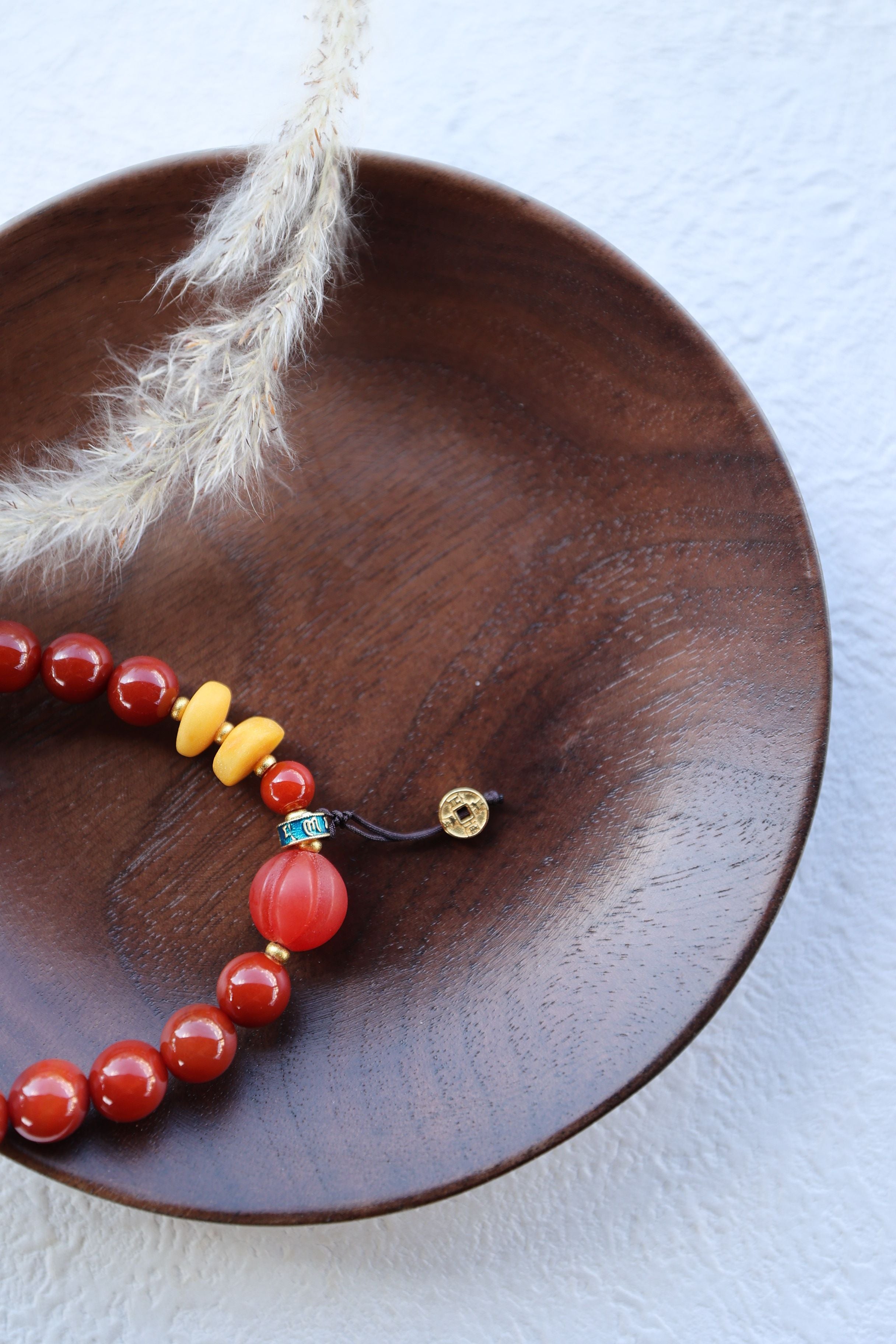 Premium South Red Agate and Amber Elastic Bracelet