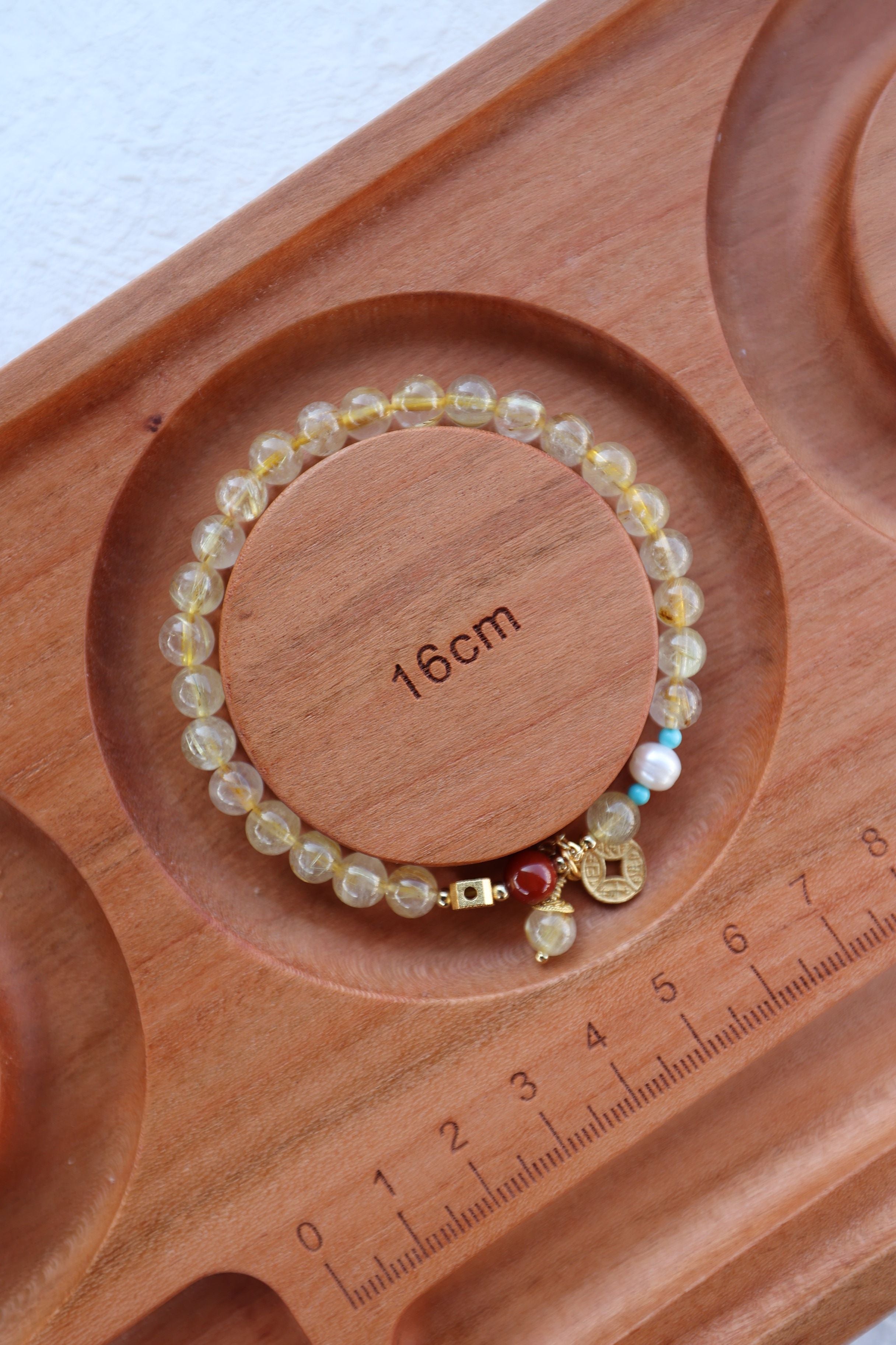 Rutilated Quartz and Pearl Elastic Bracelet