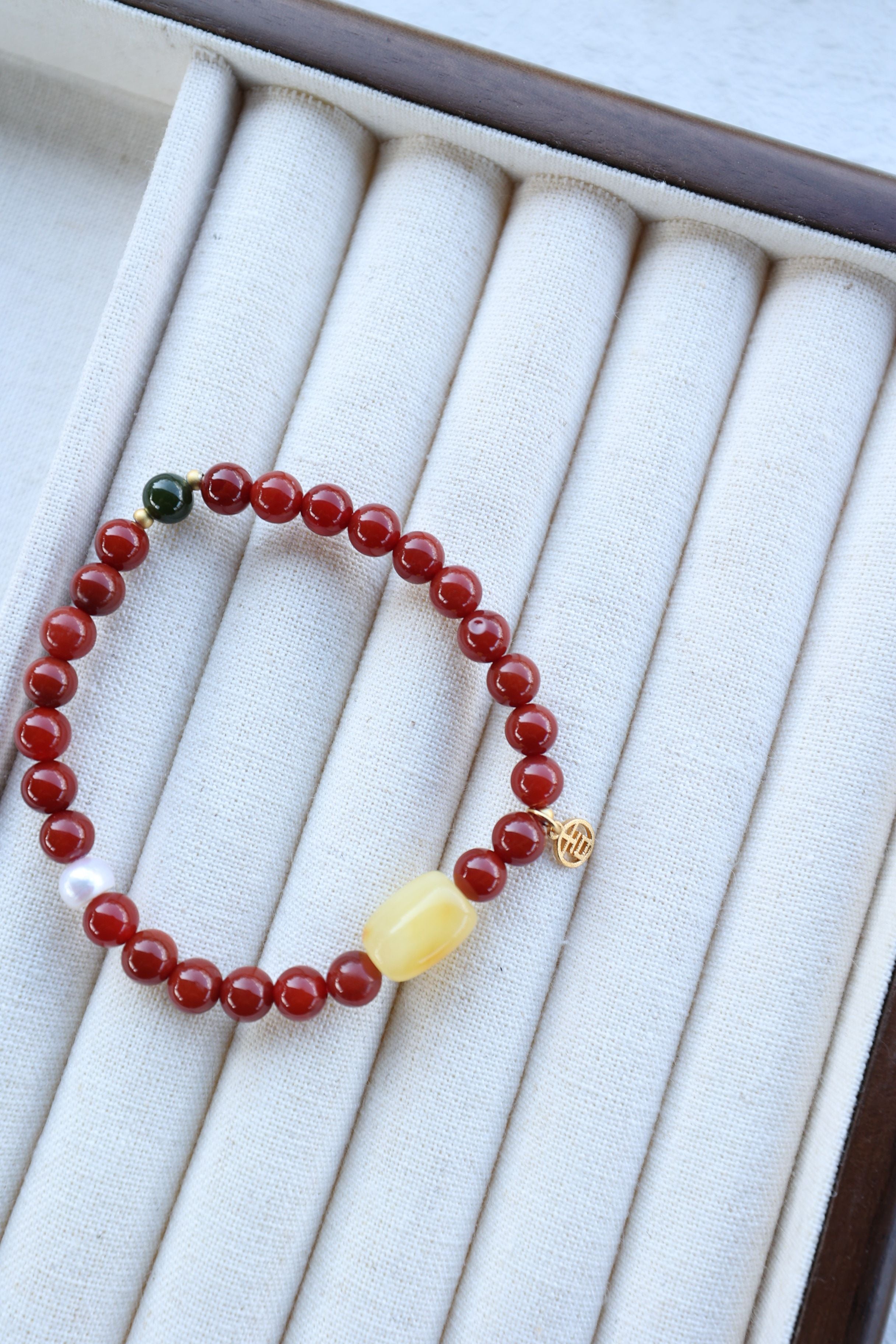 Premium South Red Agate and Amber Elastic Bracelet