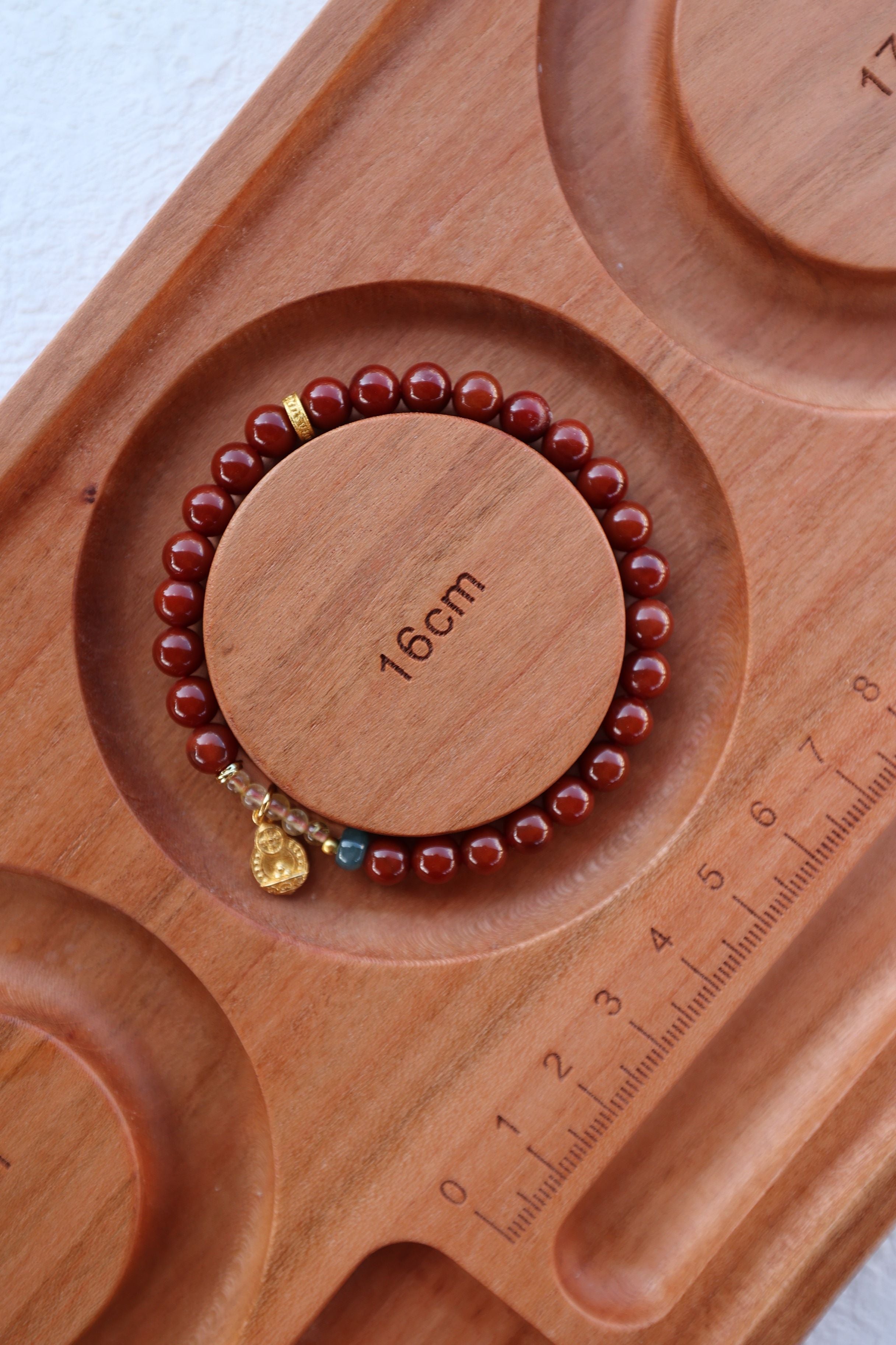 Exquisite Red Agate, Jade, and Rutilated Quartz Bracelet, 16cm with 7mm Beads