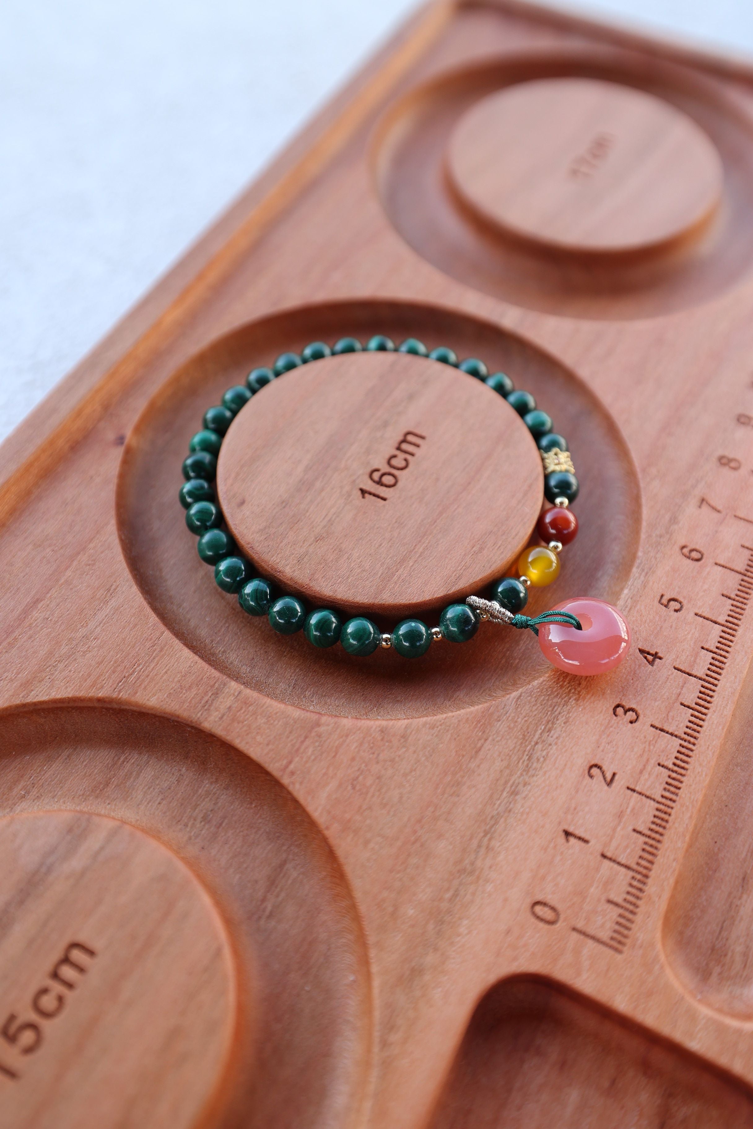 Malachite and Pink Yanyuan Agate Elastic Bracelet