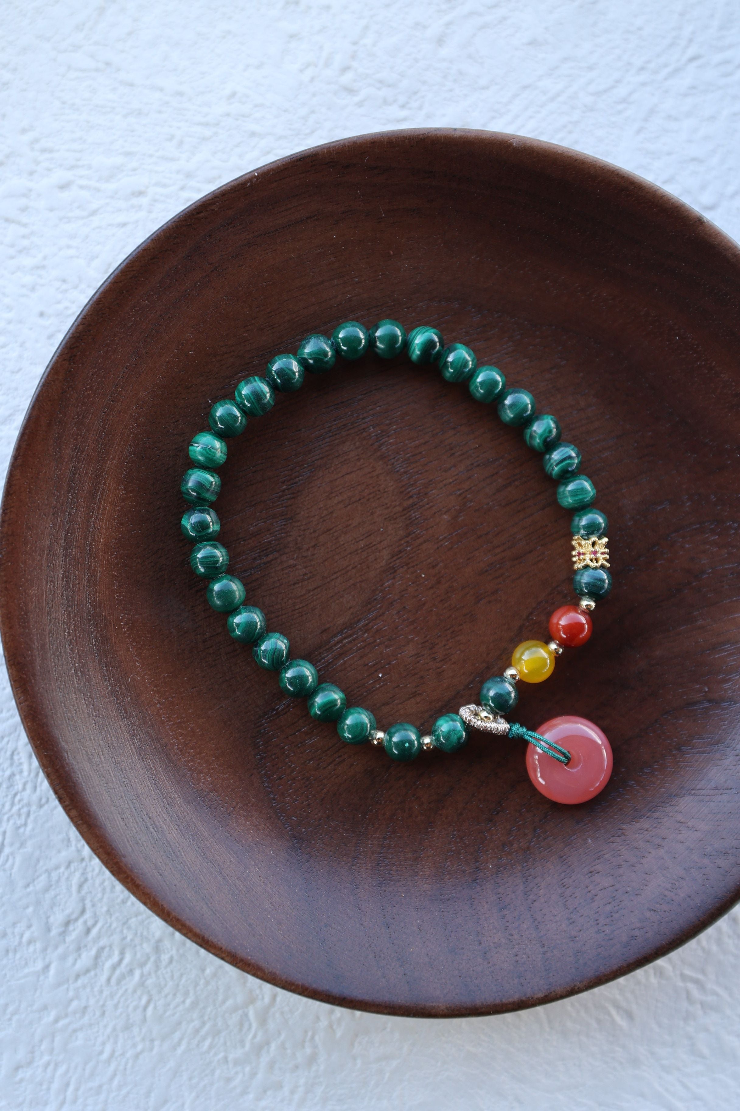 Malachite and Pink Yanyuan Agate Elastic Bracelet