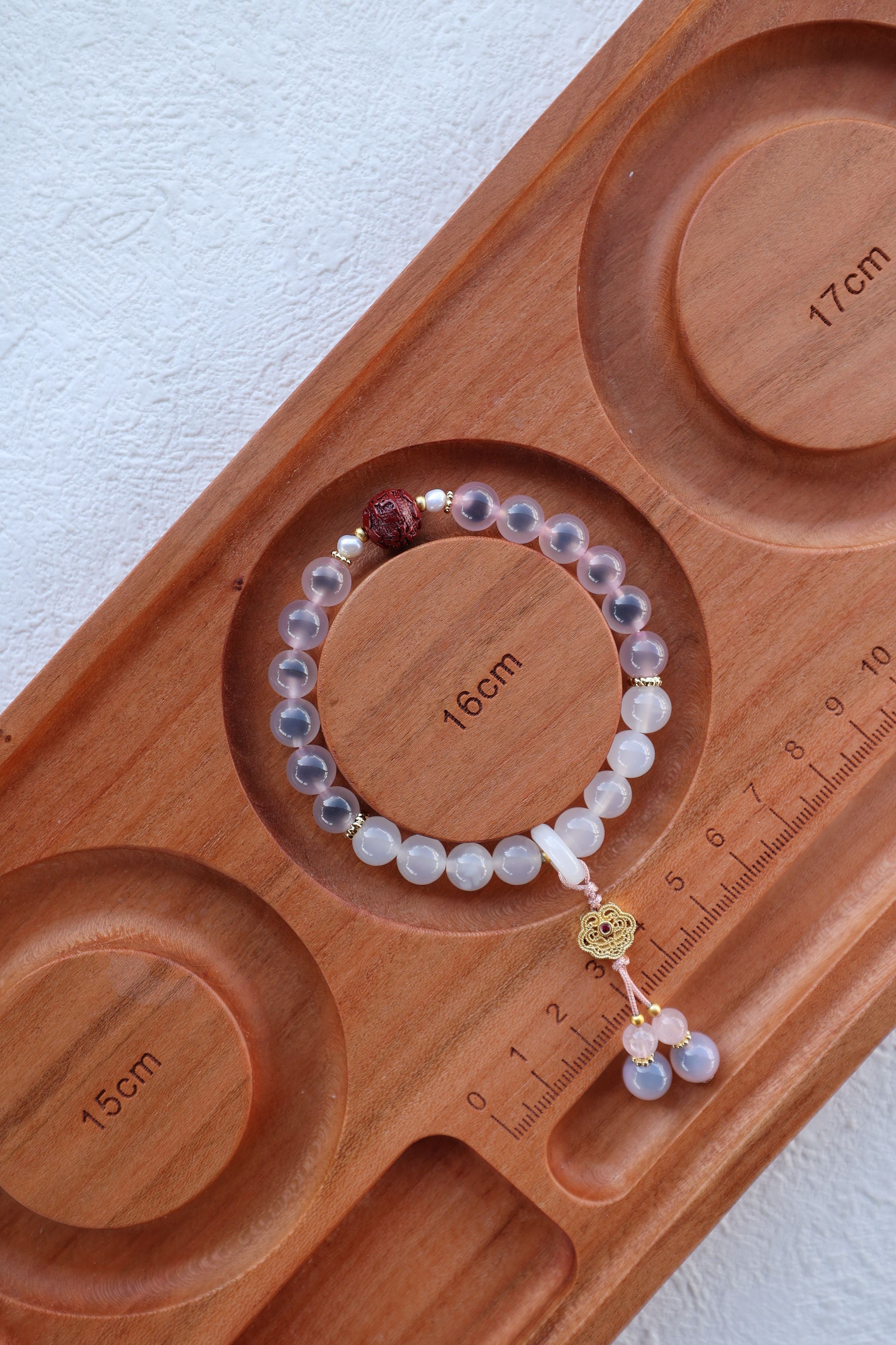 Sweet Serenity: Pink Agate, White Agate, Cinnabar & Pearl Bracelet - 16cm Harmony