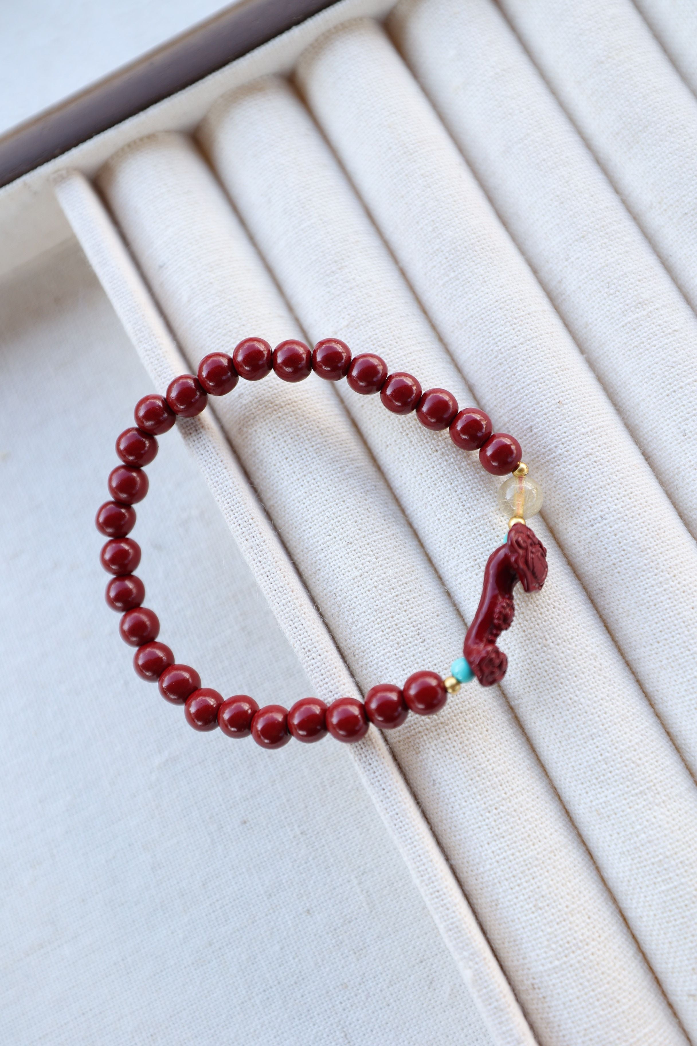 Celestial Harmony: Cinnabar, Rutilated Quartz & Turquoise Bracelet