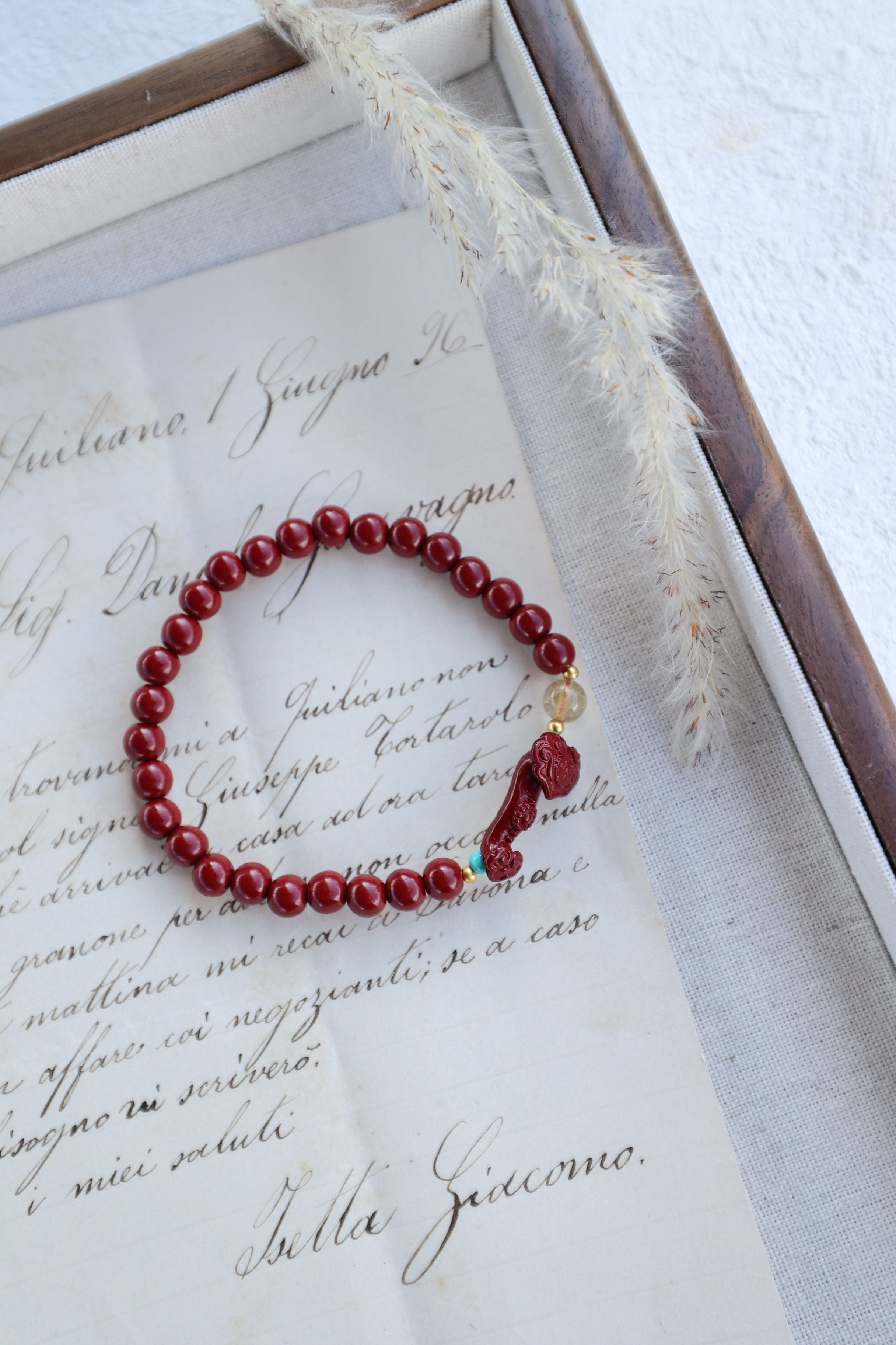 Celestial Harmony: Cinnabar, Rutilated Quartz & Turquoise Bracelet