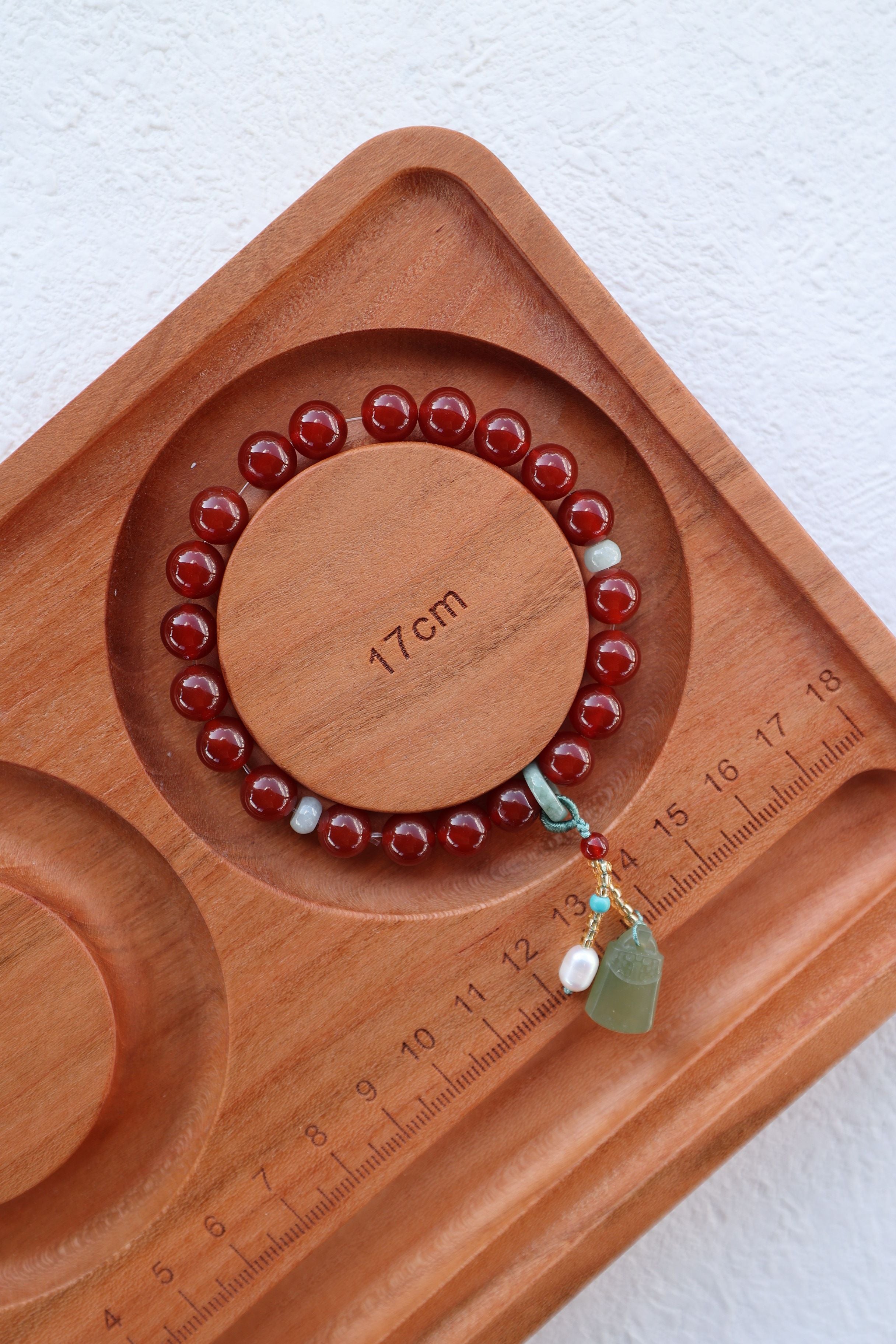 Red Agate and Hetian Jade Elastic Bracelet