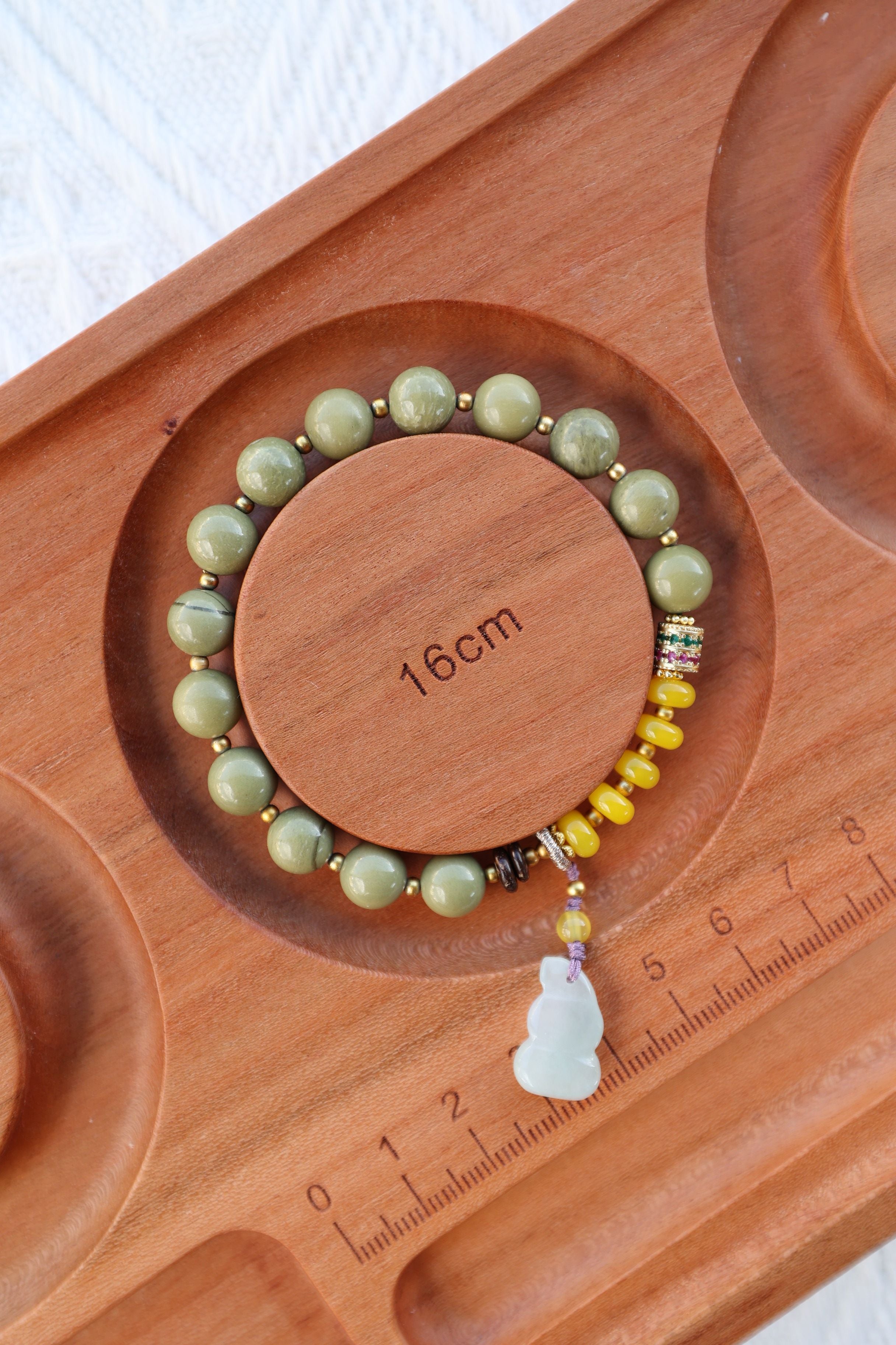 Alashan Agate, Yellow Agate, and Jade Bracelet, 16cm with 8mm Beads