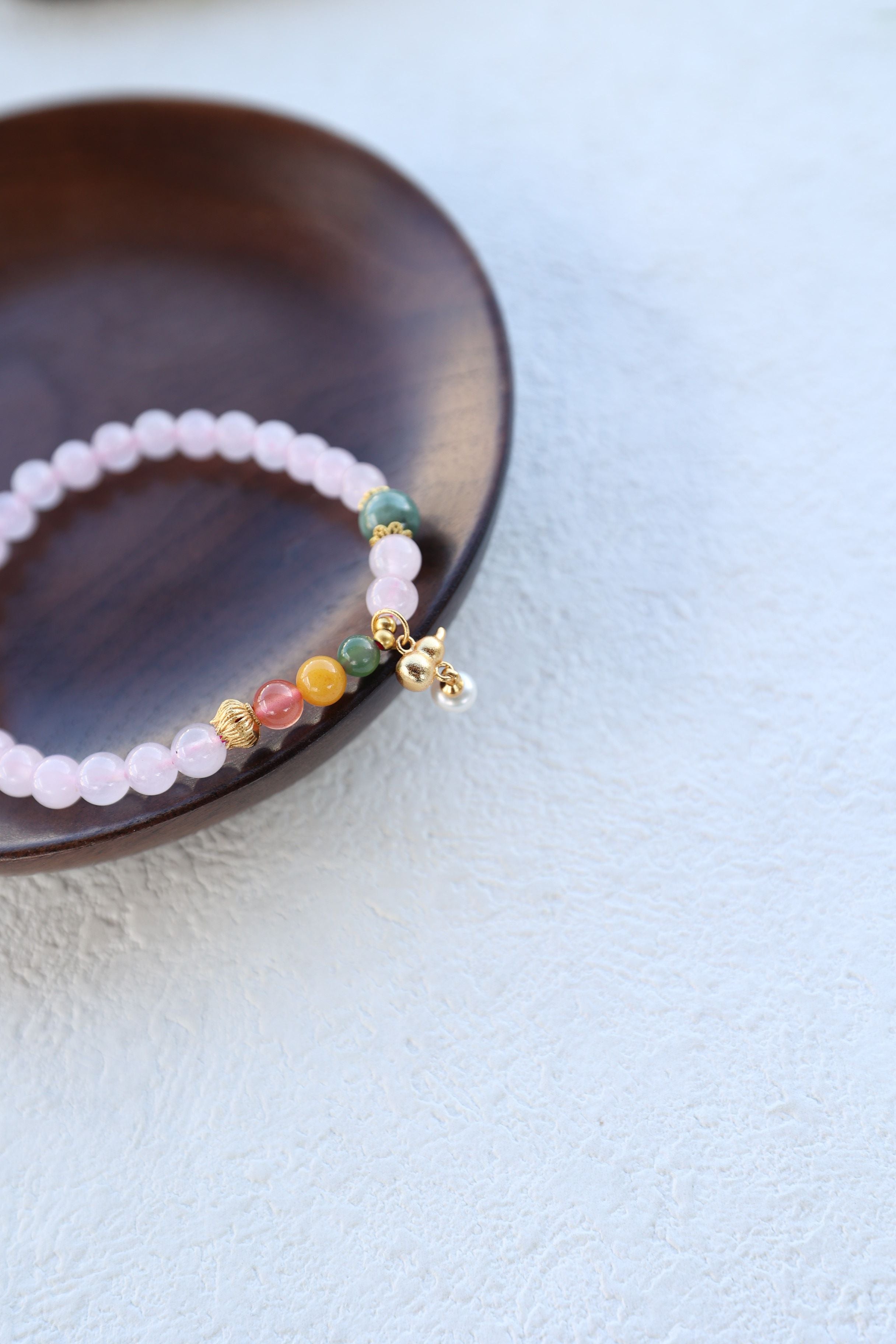 Luxurious 5-Gem Bracelet: Coral, Amber, Jasper, Agate & Jadeite