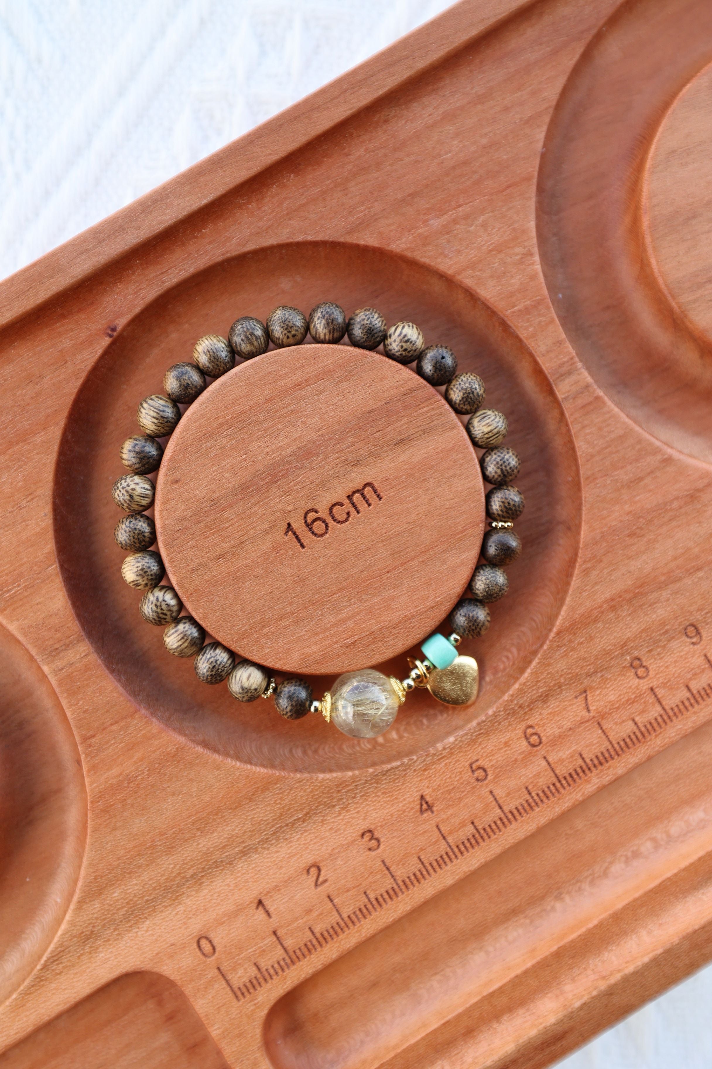 Ethereal Odyssey: Agarwood, Golden Rutile & Larimar Bracelet - 16cm Celestial Fusion