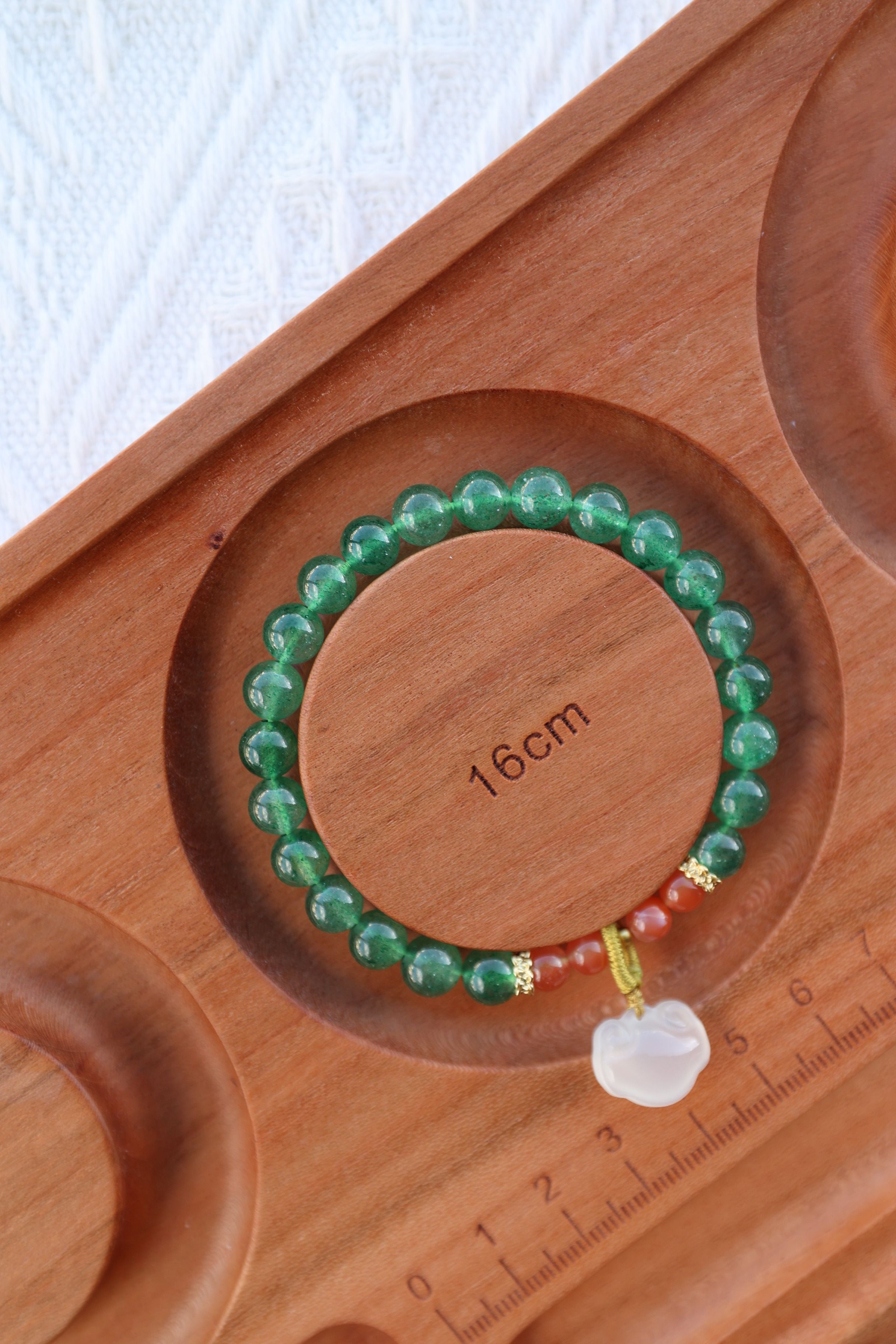 Green Strawberry Quartz, South Red Agate, and White Agate Bracelet