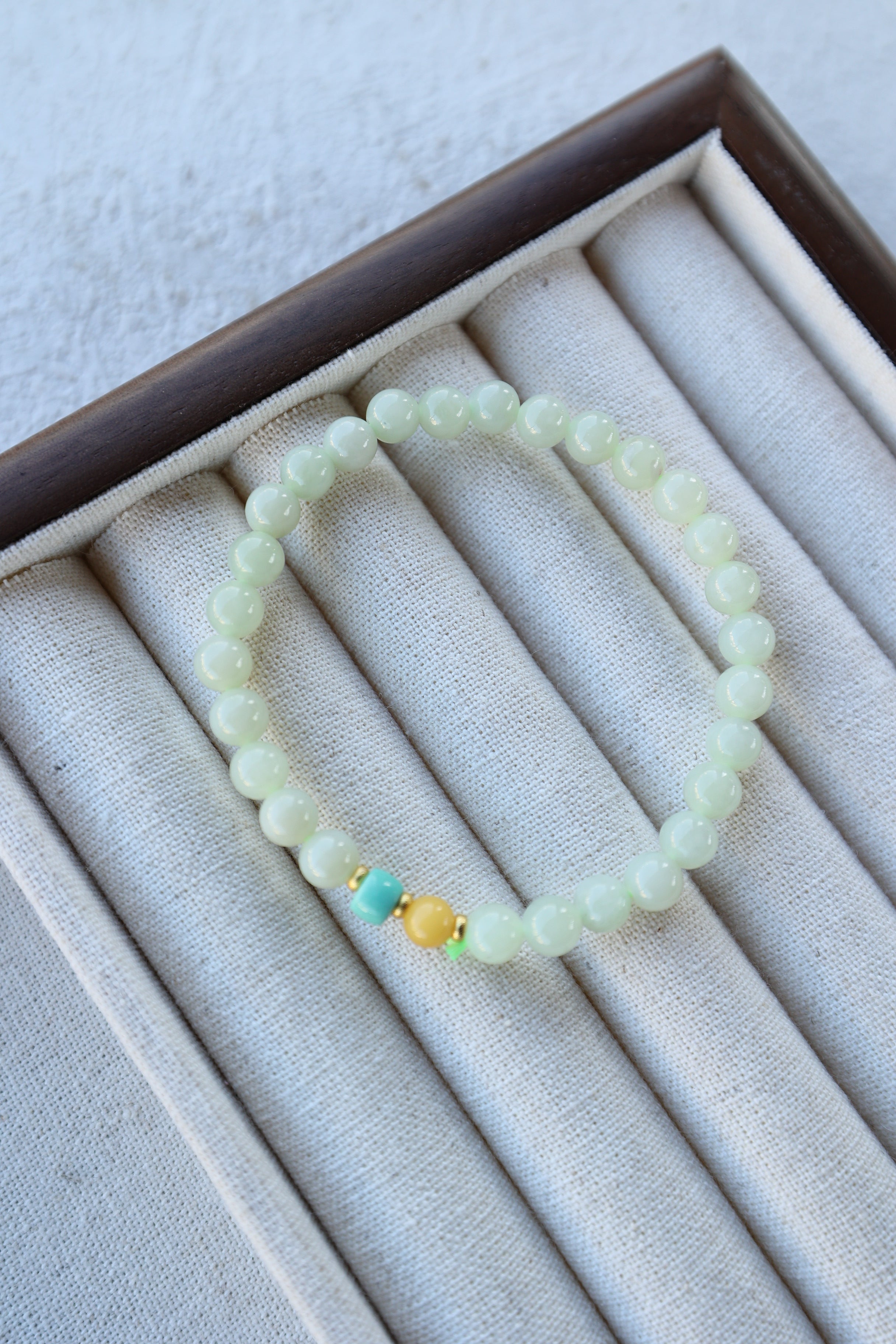 Adjustable Bracelet/Necklace with Hetian Jade, Beeswax, and Linmei Stone