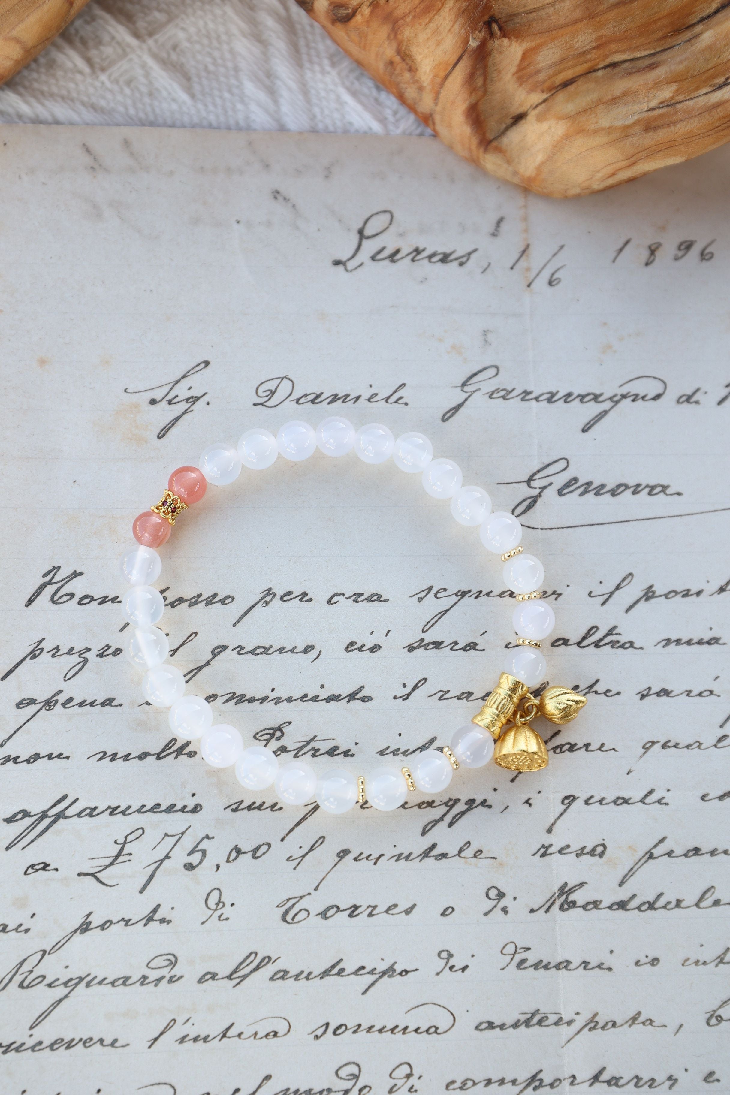 Zen Fire: White Agate & Nan Hong Bracelet - 16cm Balanced Elegance