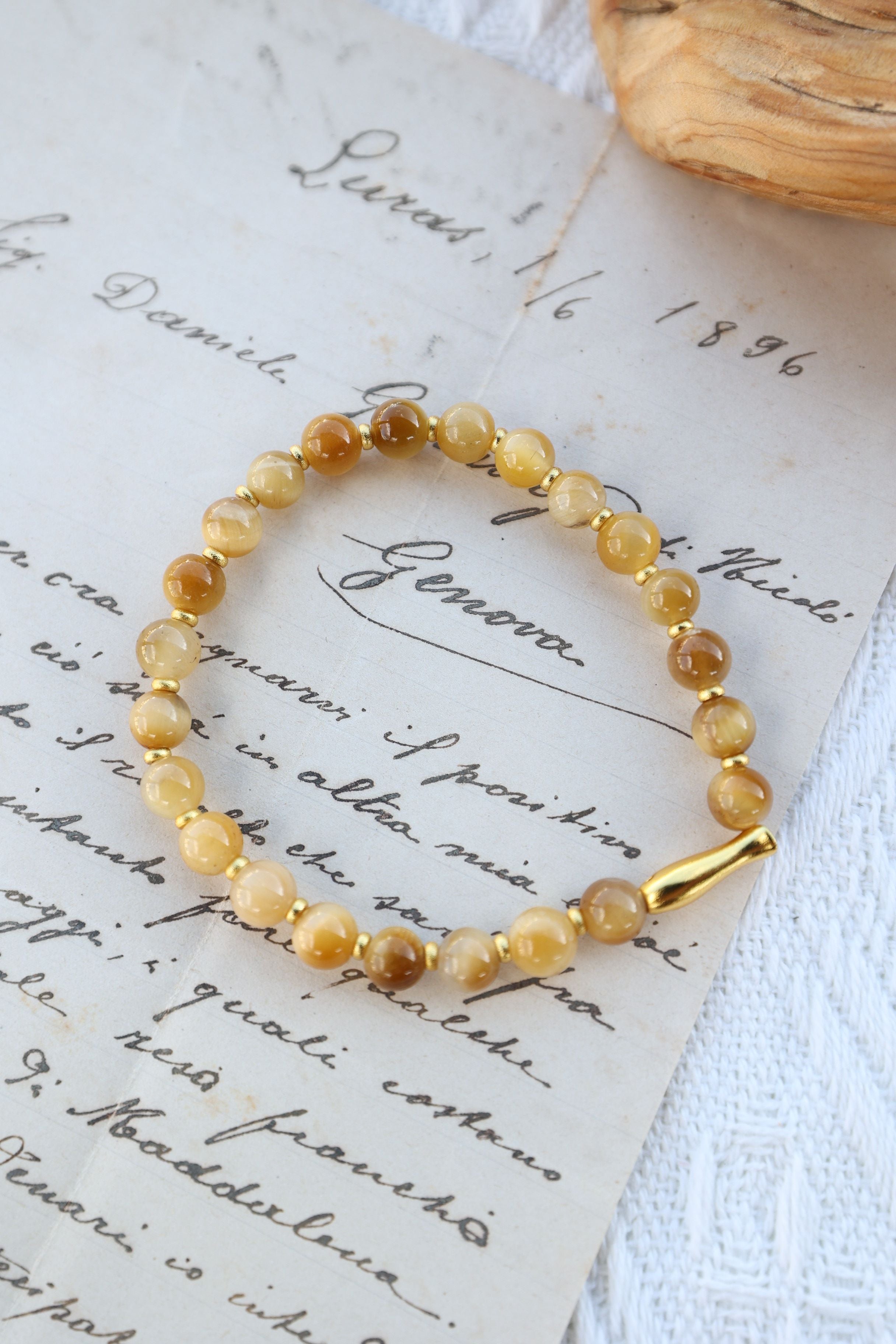 Golden Tiger's Eye Bracelet, 16cm with 7mm Beads