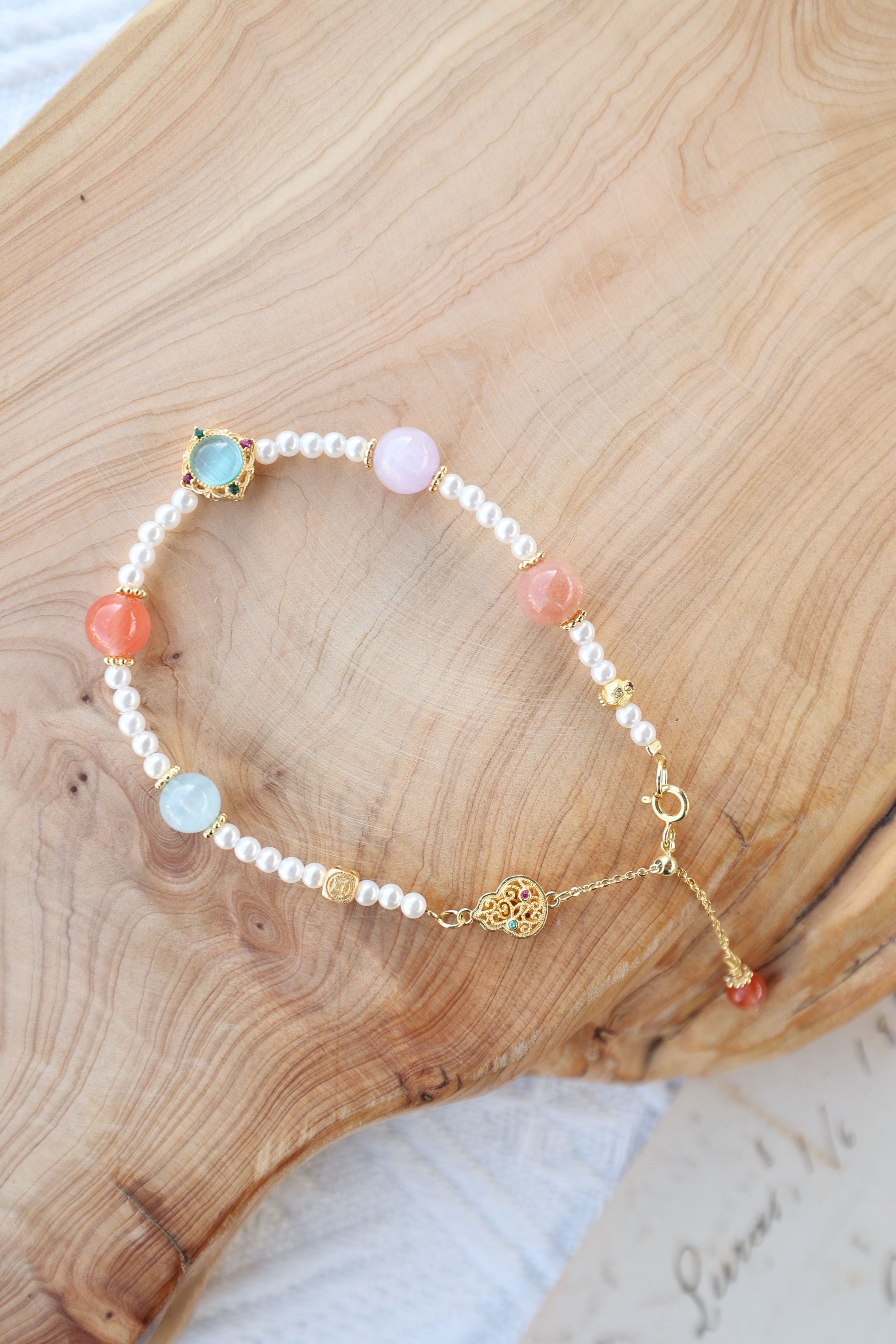 Ocean's Treasure: Pearl & Multi-Gemstone Bracelet - 16cm Vibrant Spectrum