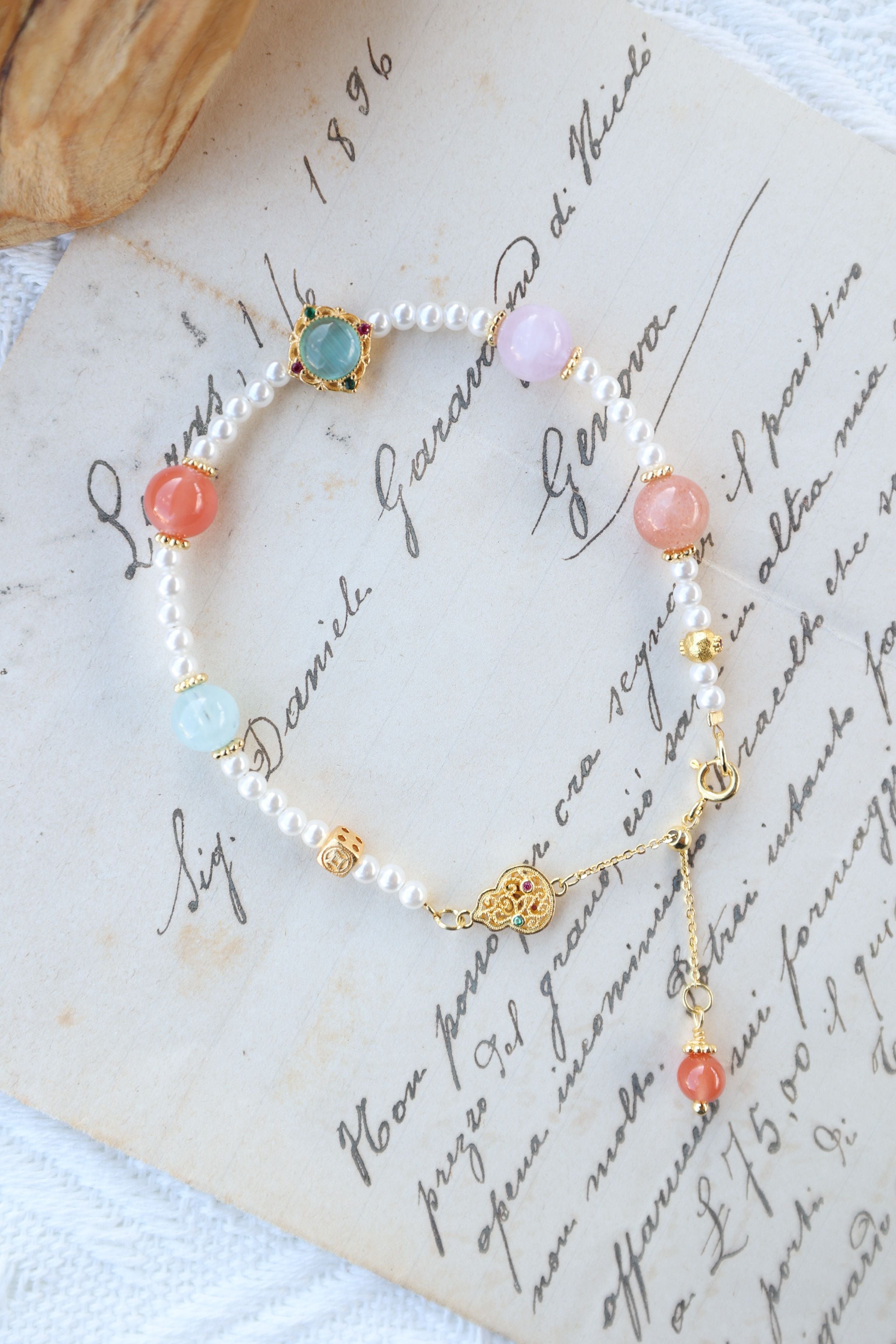 Ocean's Treasure: Pearl & Multi-Gemstone Bracelet - 16cm Vibrant Spectrum