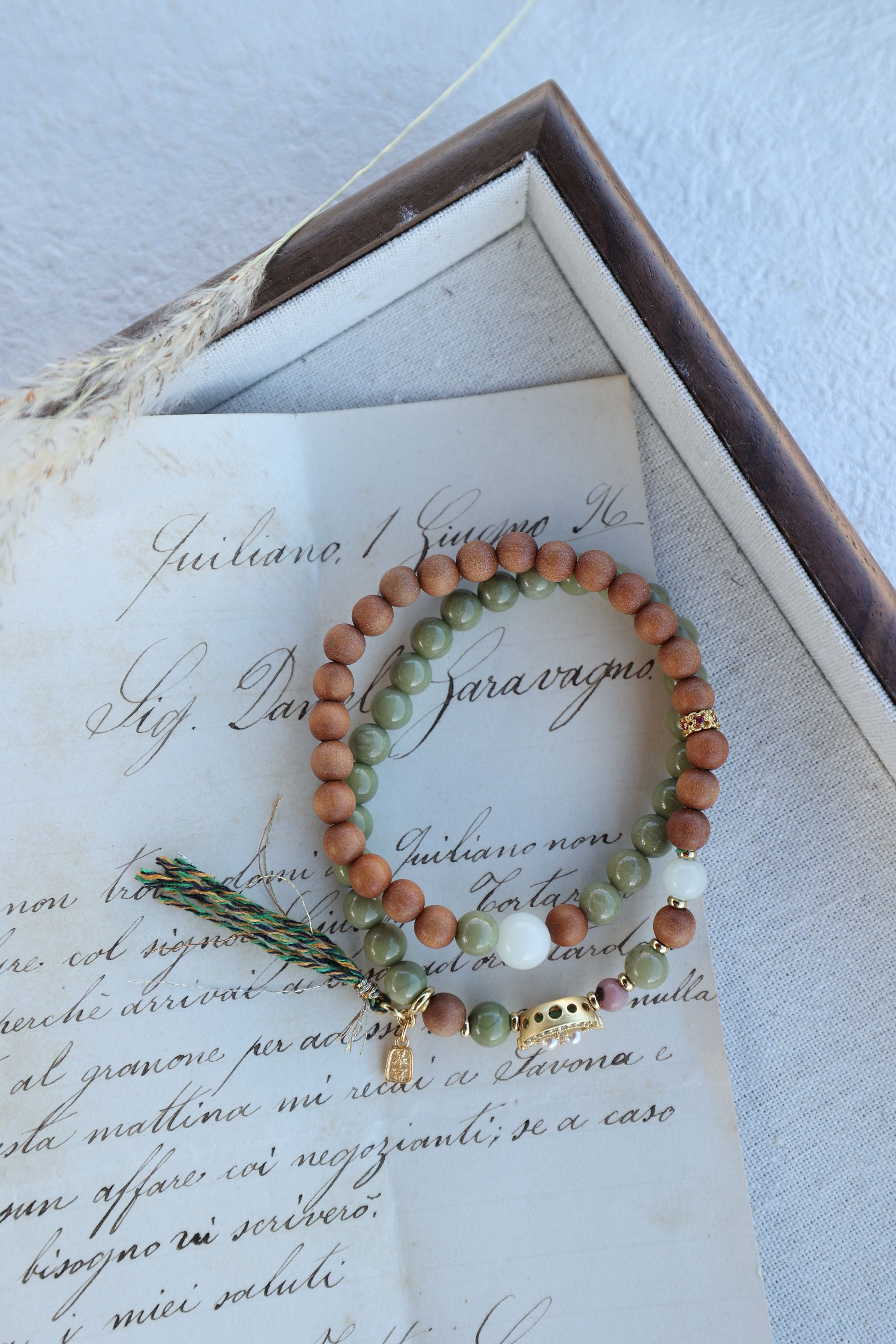 Alashan Agate and Barbie Sandalwood Bracelet/Necklace, 52cm with 7mm Beads