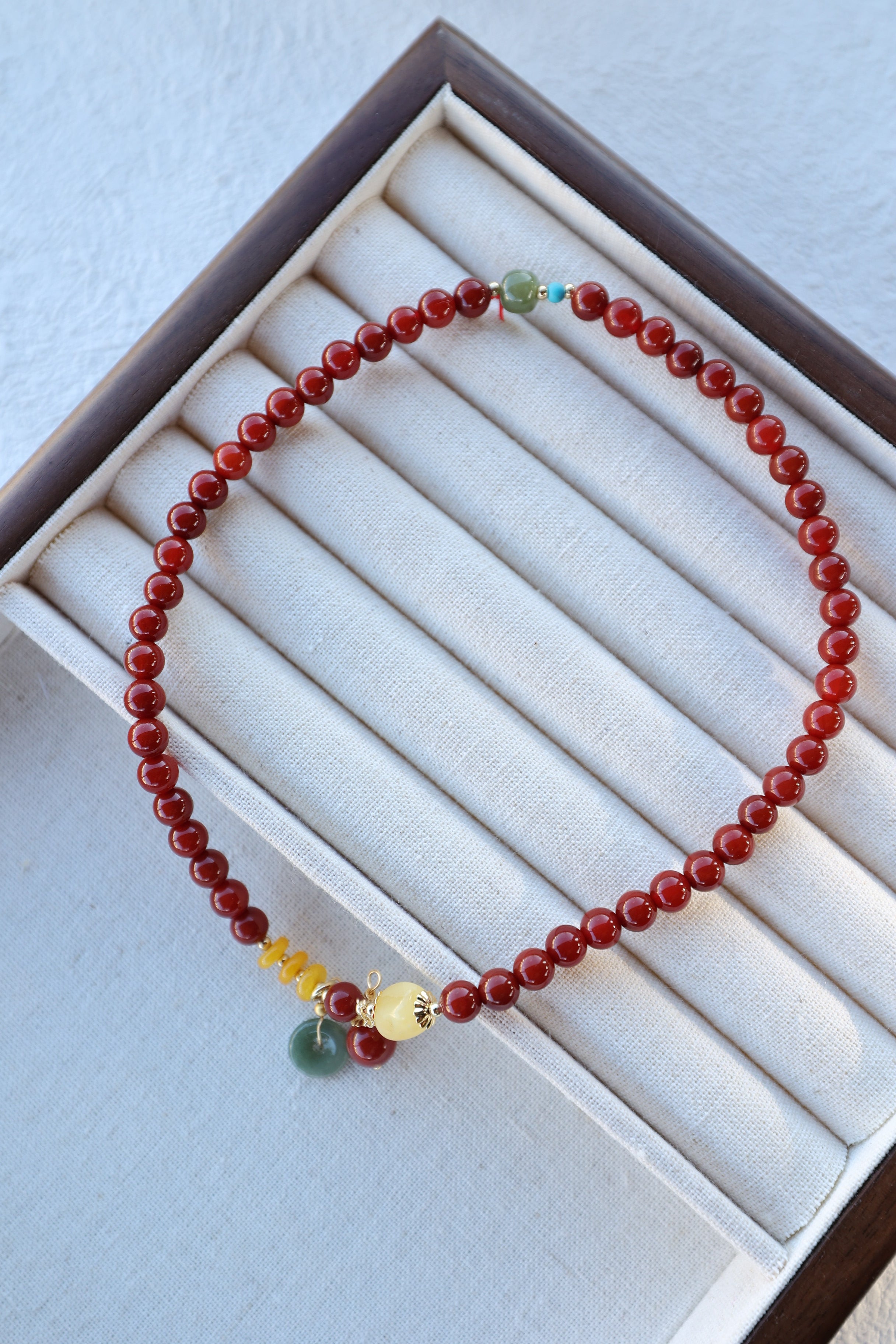 Premium South Red Agate Elastic Bracelet, Adjustable 16cm Length, 7mm Beads