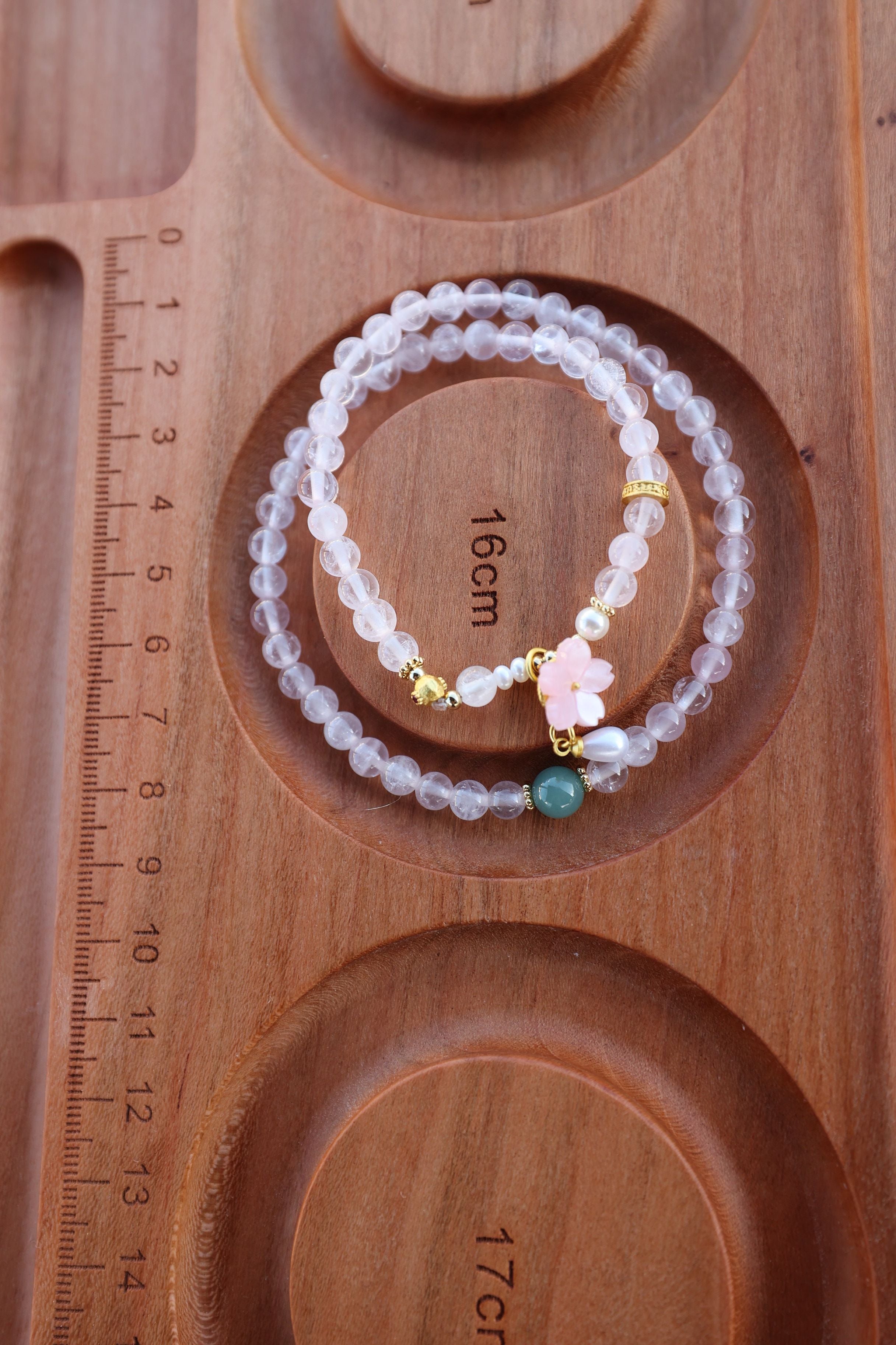 Natural Rose Quartz and Blue Jadeite Bracelet, 52cm with 8mm Beads