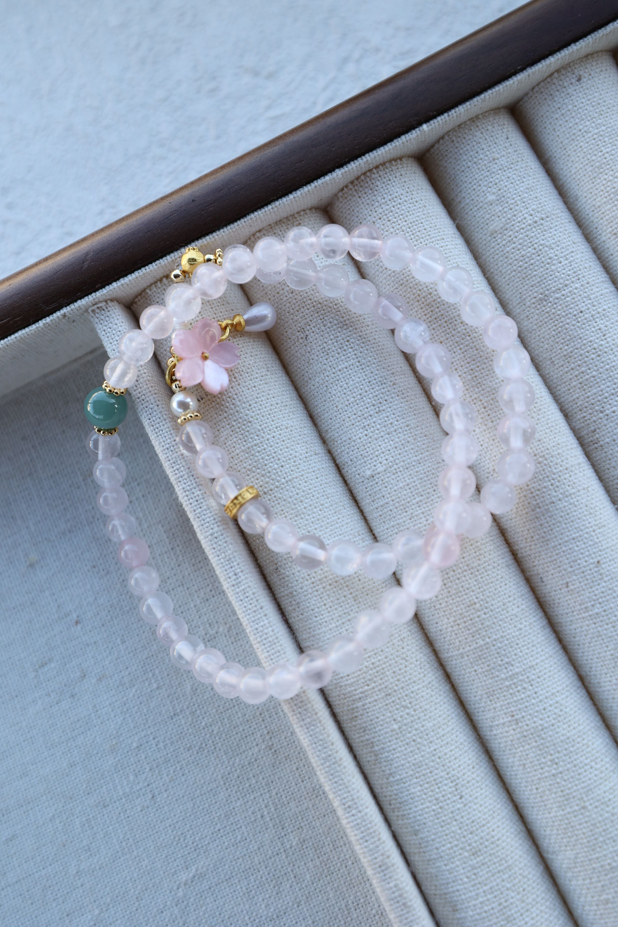 Natural Rose Quartz and Blue Jadeite Bracelet, 52cm with 8mm Beads