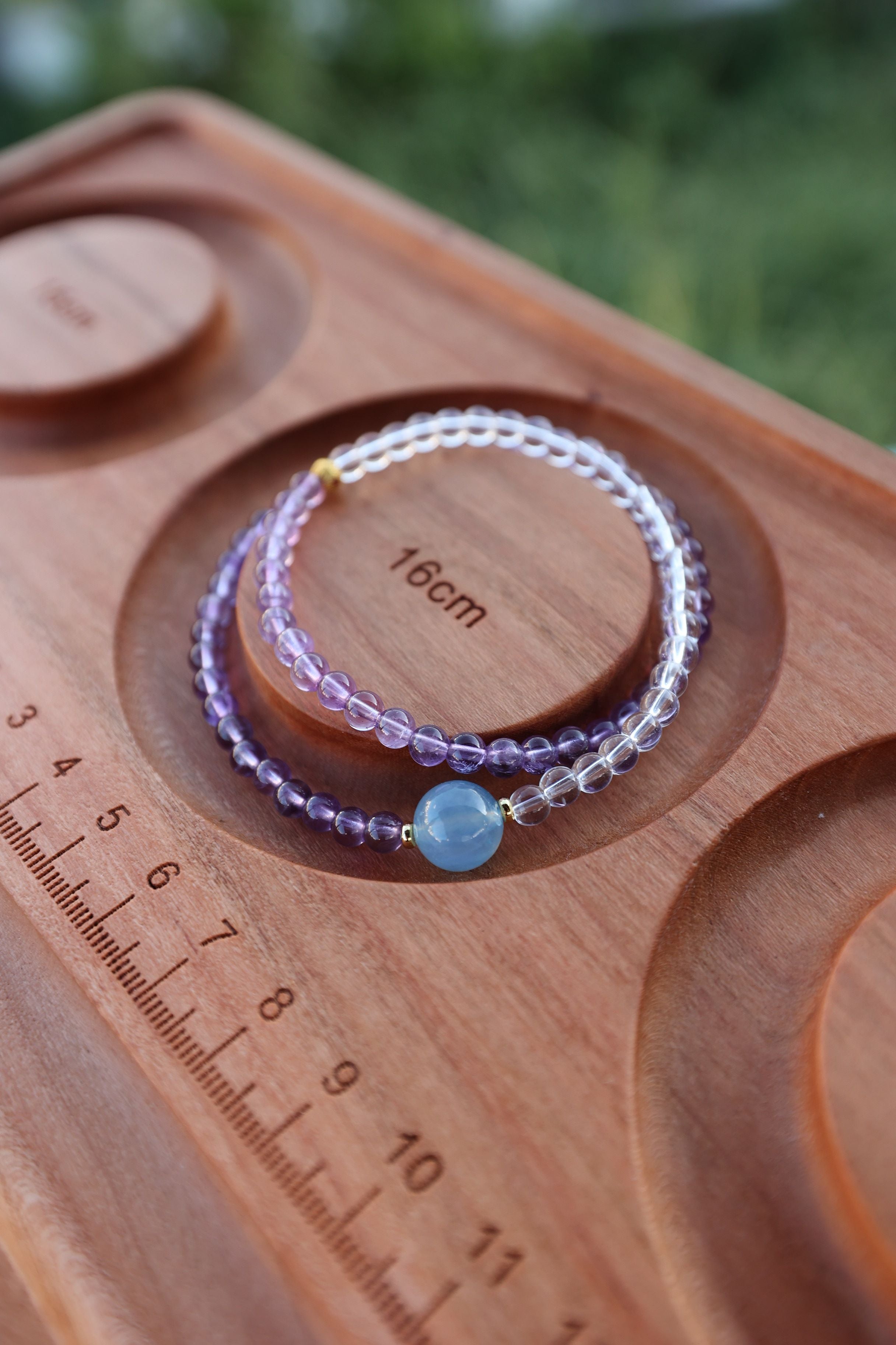 Tranquil Skies: Amethyst, Clear Quartz & Aquamarine 32cm Necklace/Wrap Bracelet