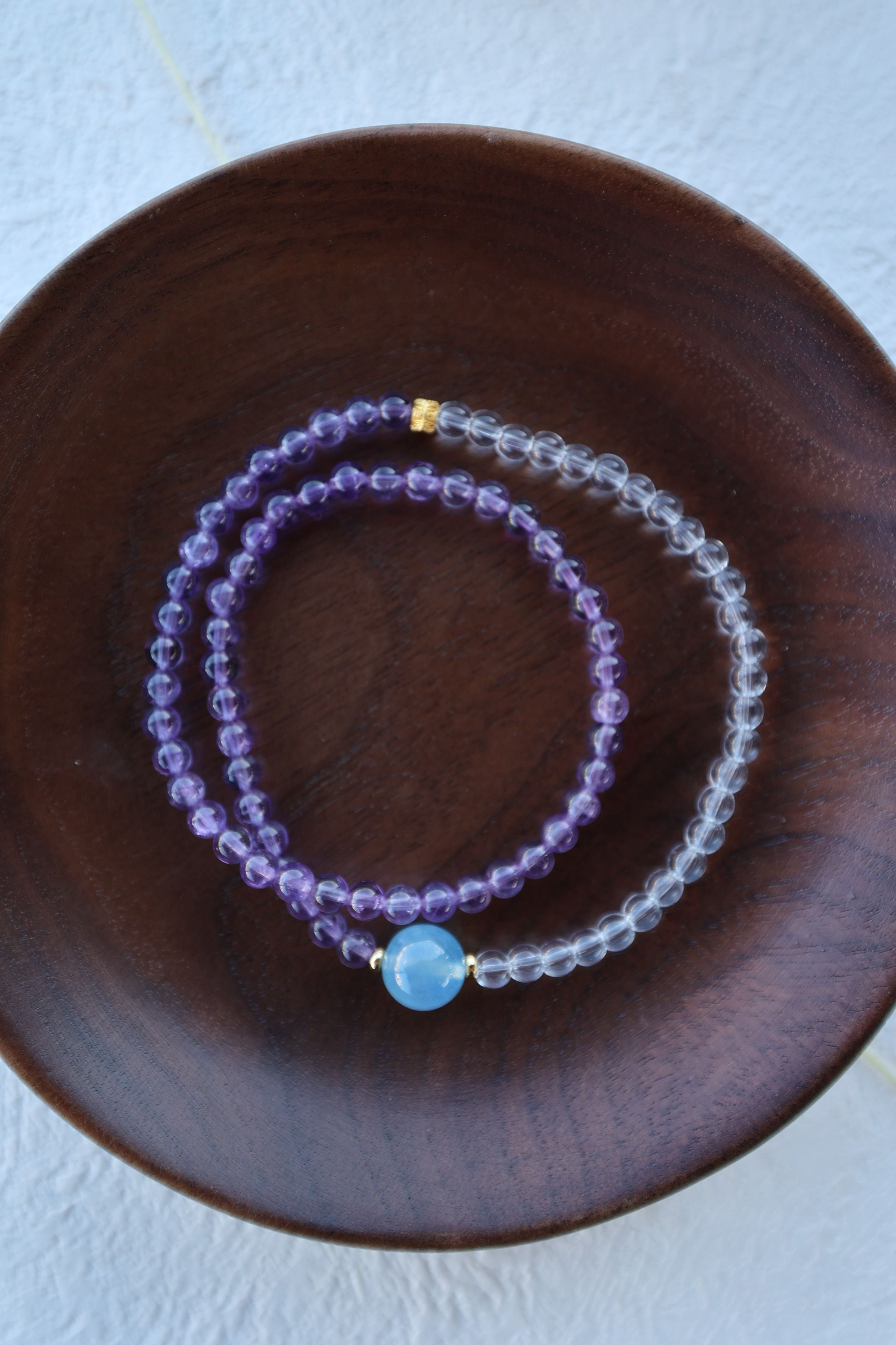 Tranquil Skies: Amethyst, Clear Quartz & Aquamarine 32cm Necklace/Wrap Bracelet