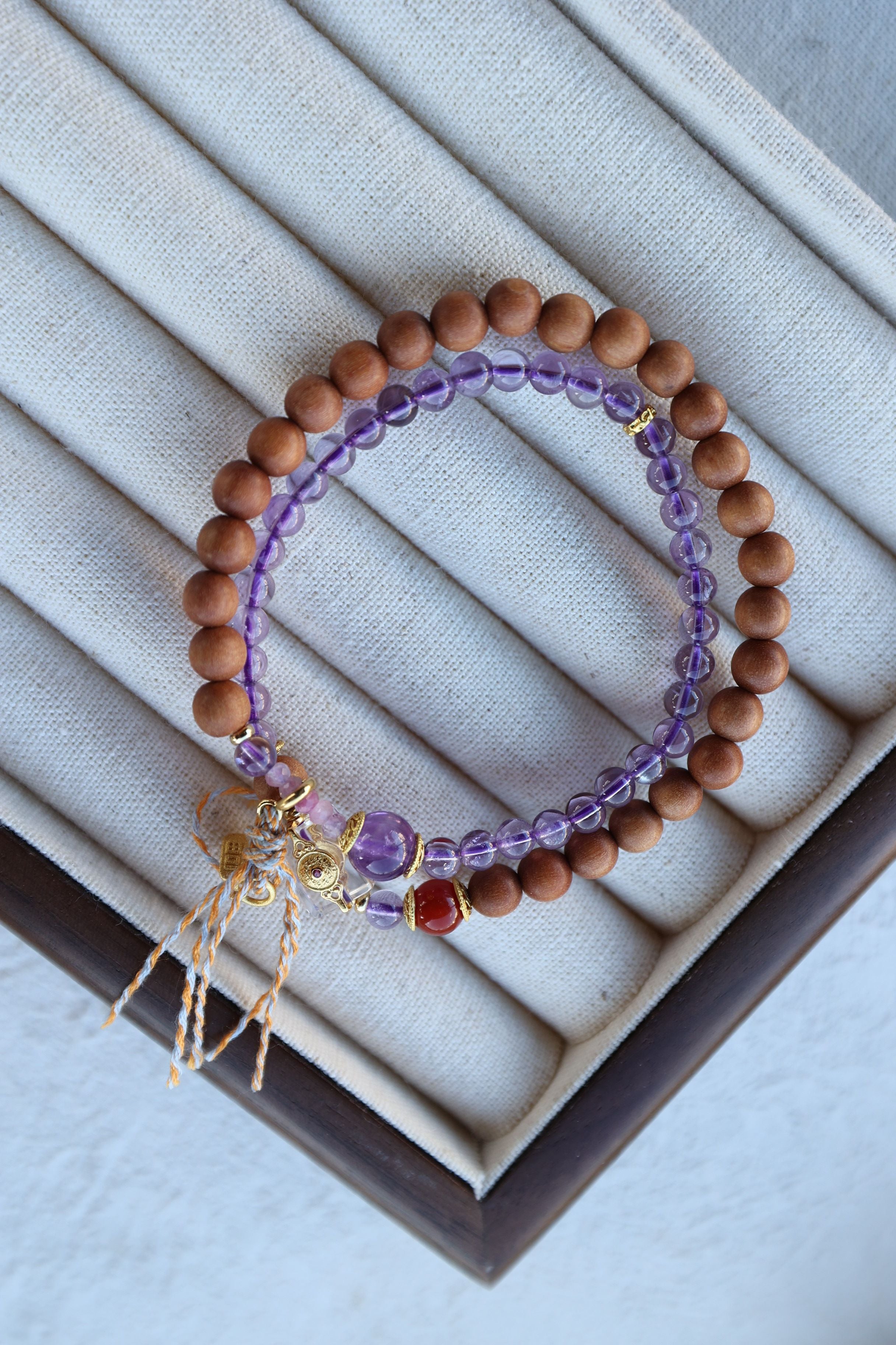 Amethyst, Barbiewood, and Red Agate Bracelet, 52cm with 8mm Beads