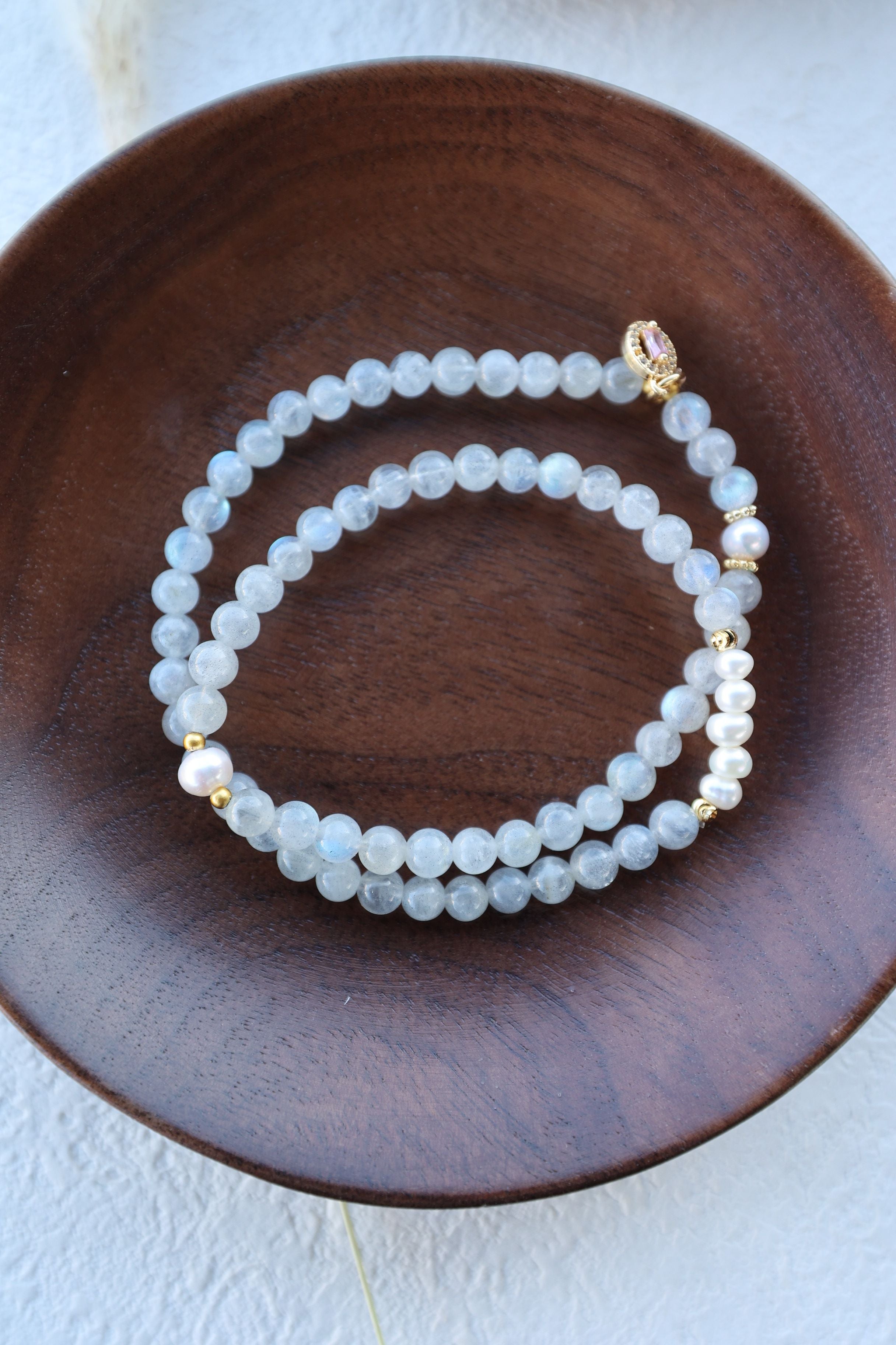 Gray Moonstone and Pearl Bracelet