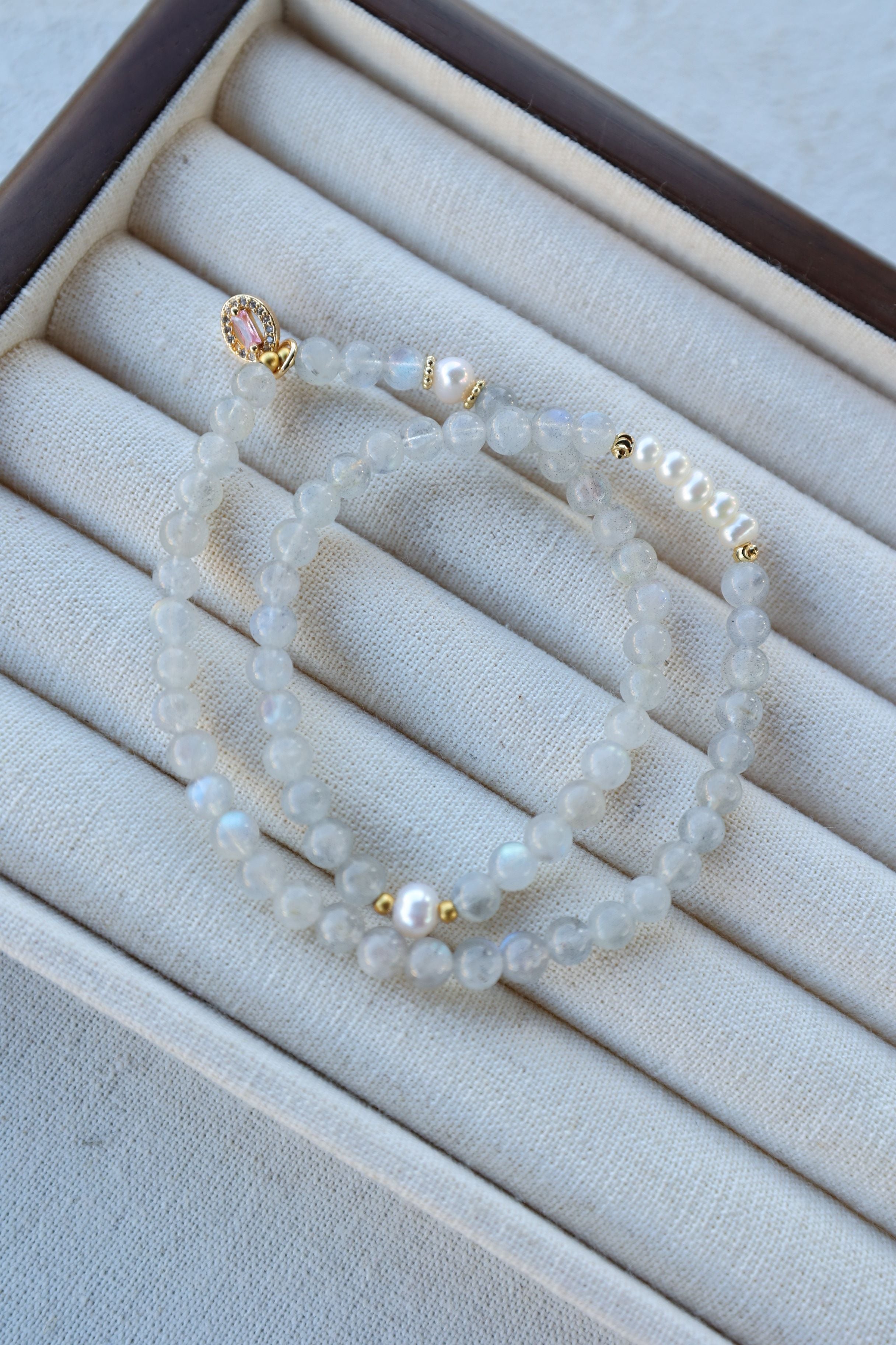 Gray Moonstone and Pearl Bracelet