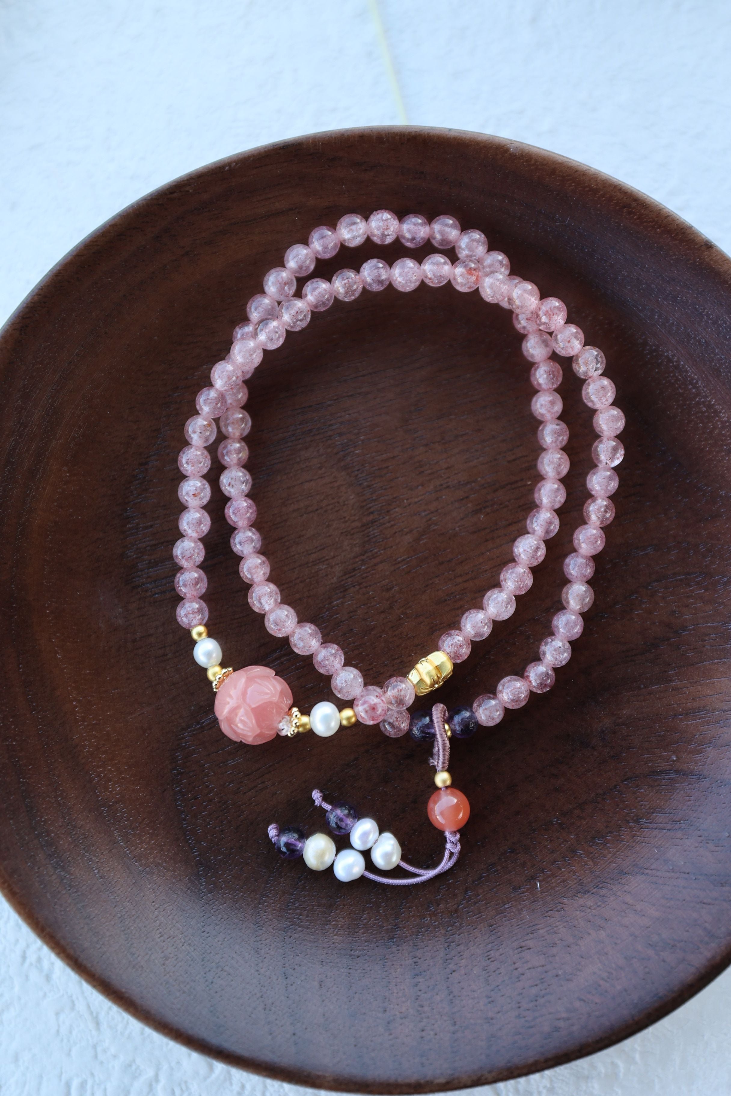 Strawberry Quartz & Pearl Bracelet