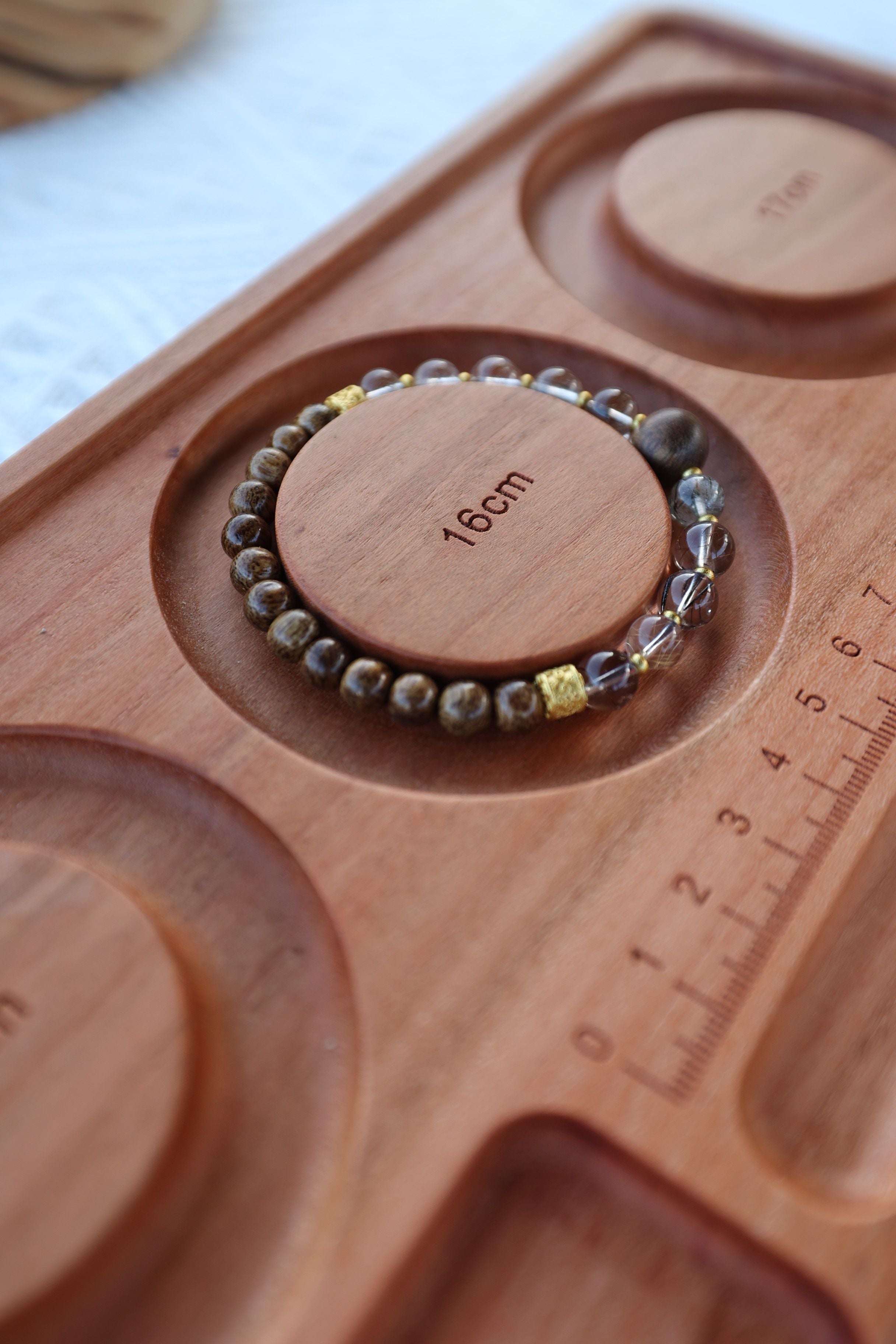 Agarwood and Multicolor Rutilated Quartz Bracelet, 16cm with 7mm Beads